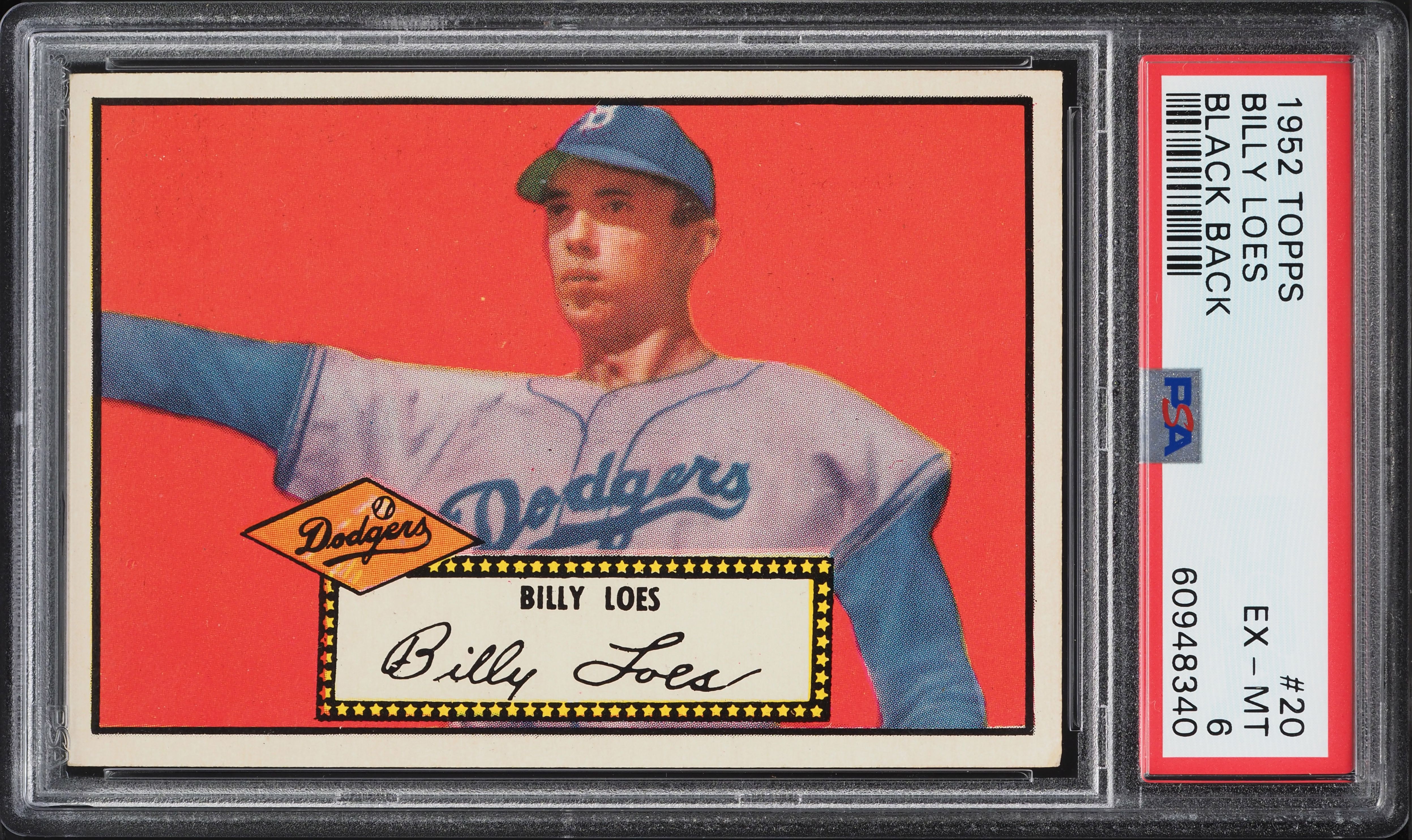 1952 Topps Billy Loes BLACK BACK #20 PSA 6 EXMT (PWCC-E)