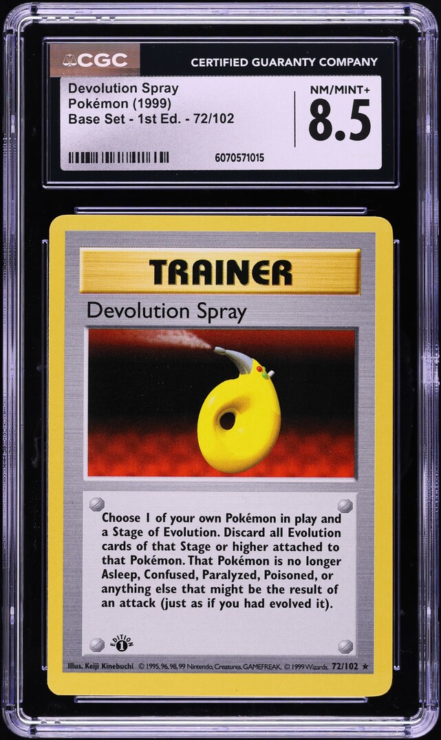 1999 Pokemon Base Set Shadowless 1st Edition Devolution Spray #72 CGC 8.5 NM-MT+