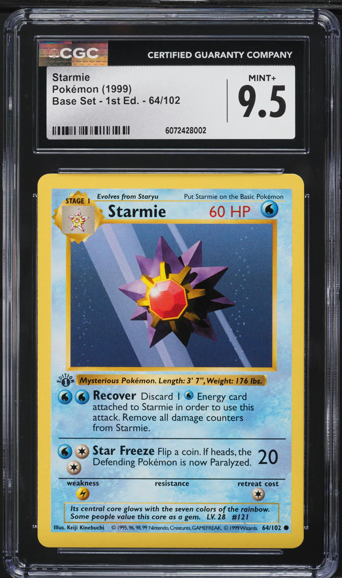 1999 Pokemon Base Set Shadowless 1st Edition Starmie #64 CGC 9.5 MINT+