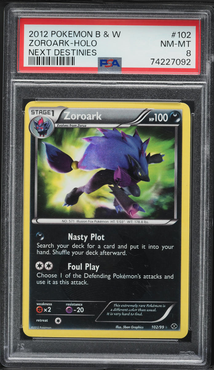 2012 Pokemon Black & White Next Destinies Holo Zoroark #102 PSA 8 NM-MT