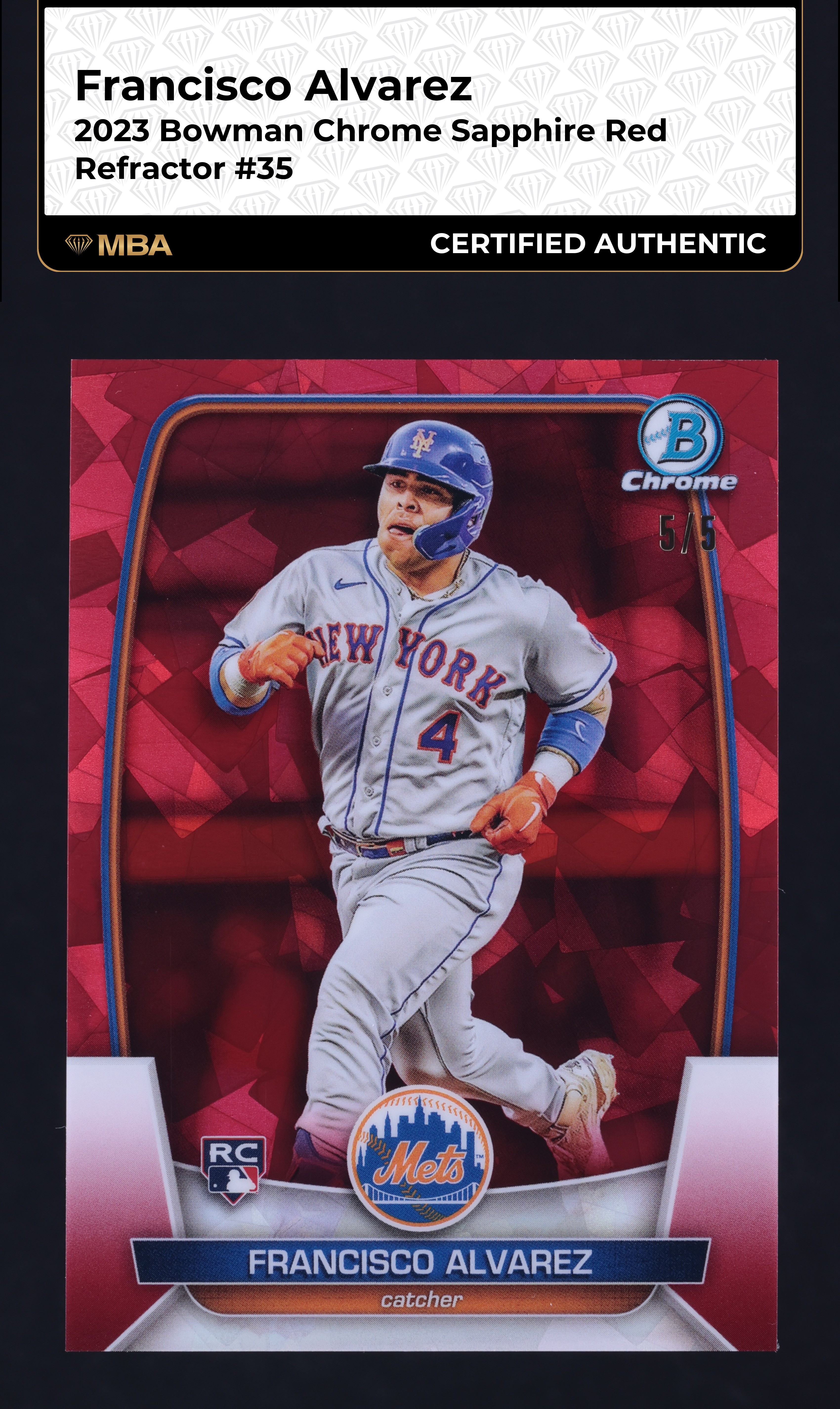 2023 Bowman Chrome Sapphire Red Refractor Francisco Alvarez RC 5/5 #35 MBA AUTH