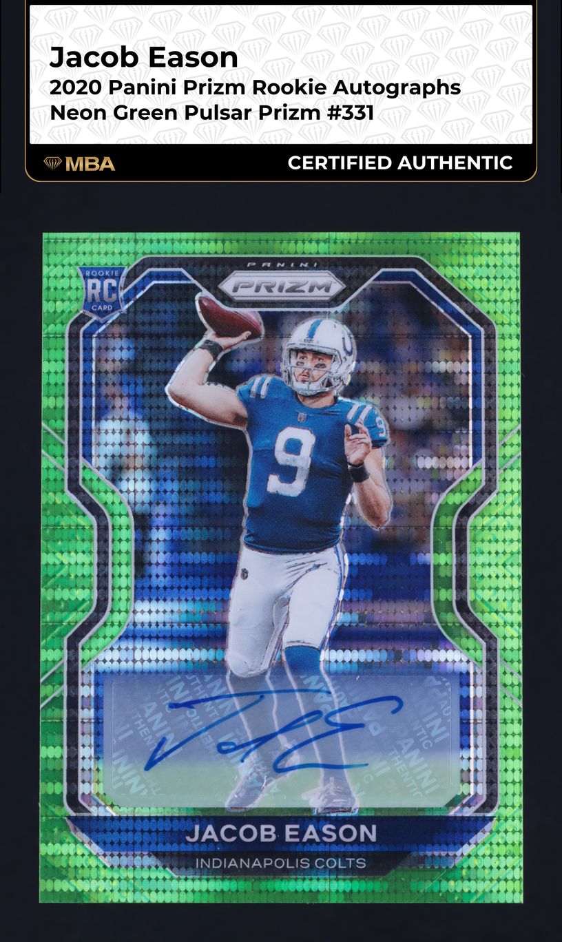 2020 Panini Prizm Neon Green Pulsar Jacob Eason ROOKIE AUTO #331 MBA AUTH