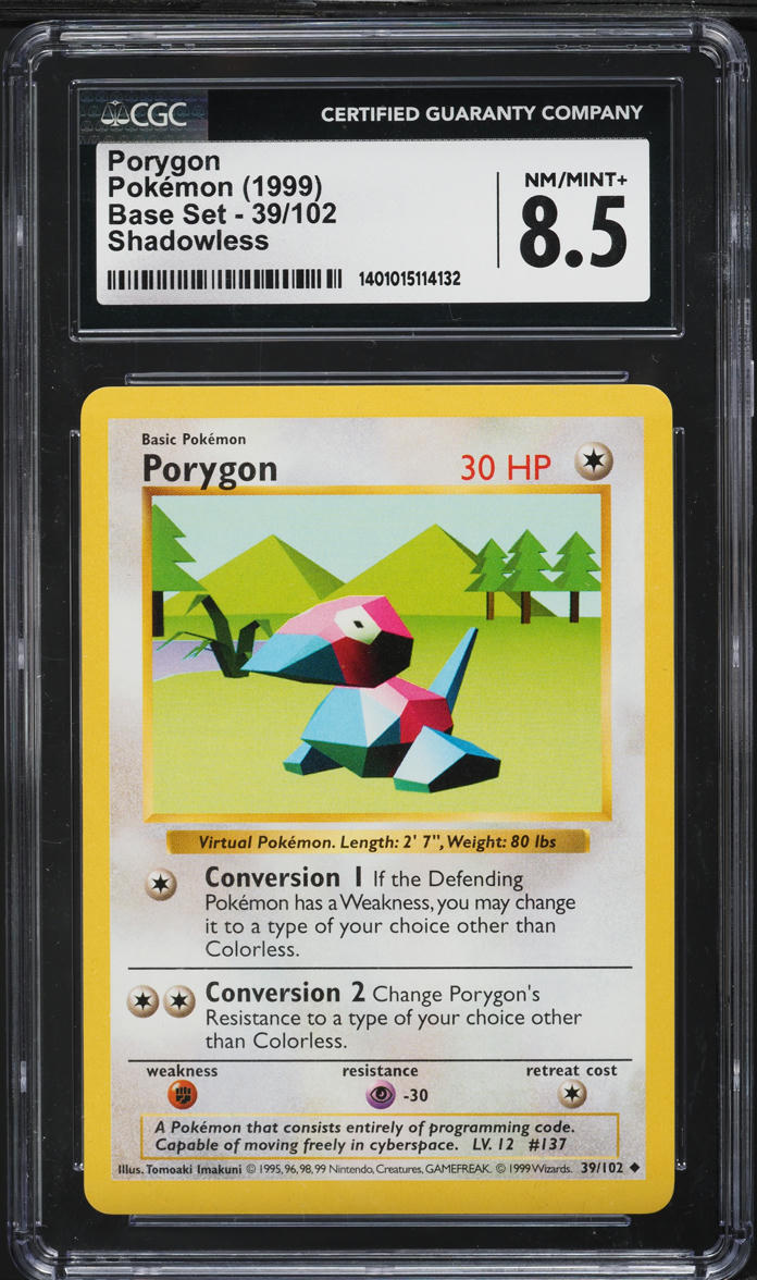 1999 Pokemon Base Set Shadowless Porygon #39 CGC 8.5 NM-MT+