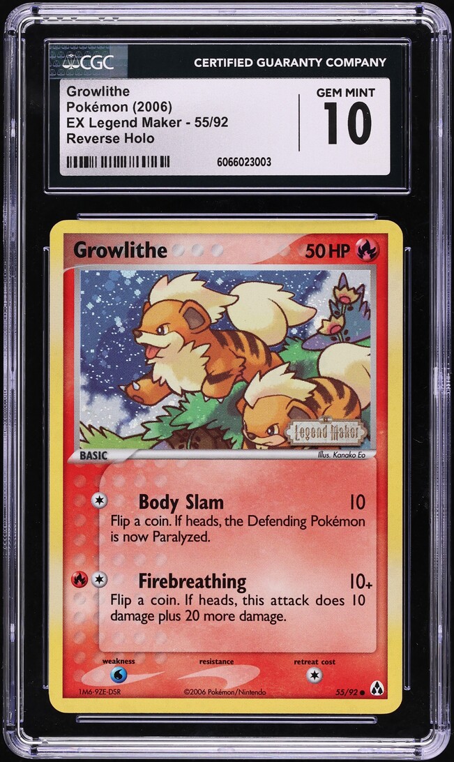 2006 Pokemon EX Legend Maker Reverse Holo Growlithe #55 CGC 10 GEM MINT