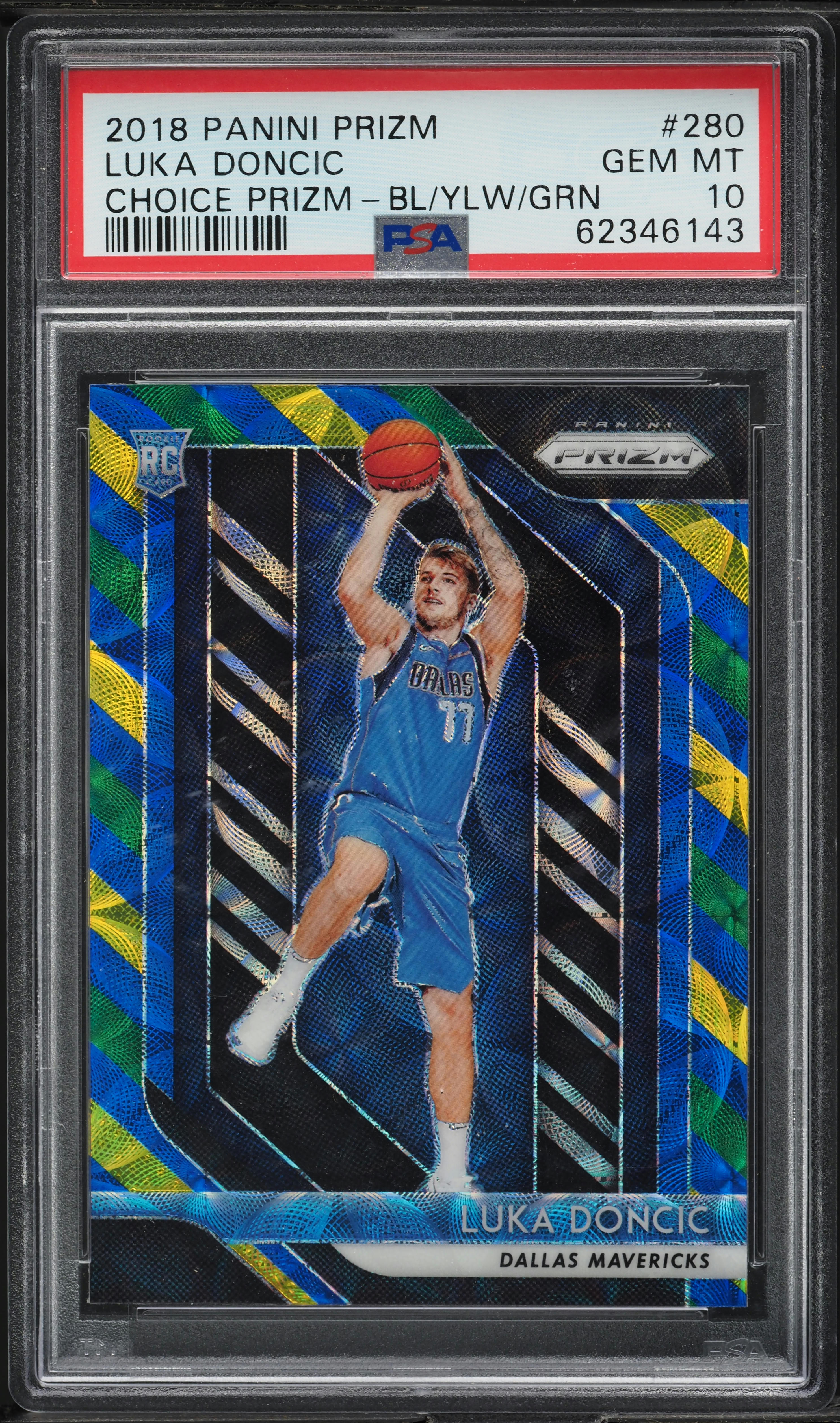 2018 Panini Prizm Choice Blue Yellow Green Luka Doncic ROOKIE #280 PSA 10 GEM