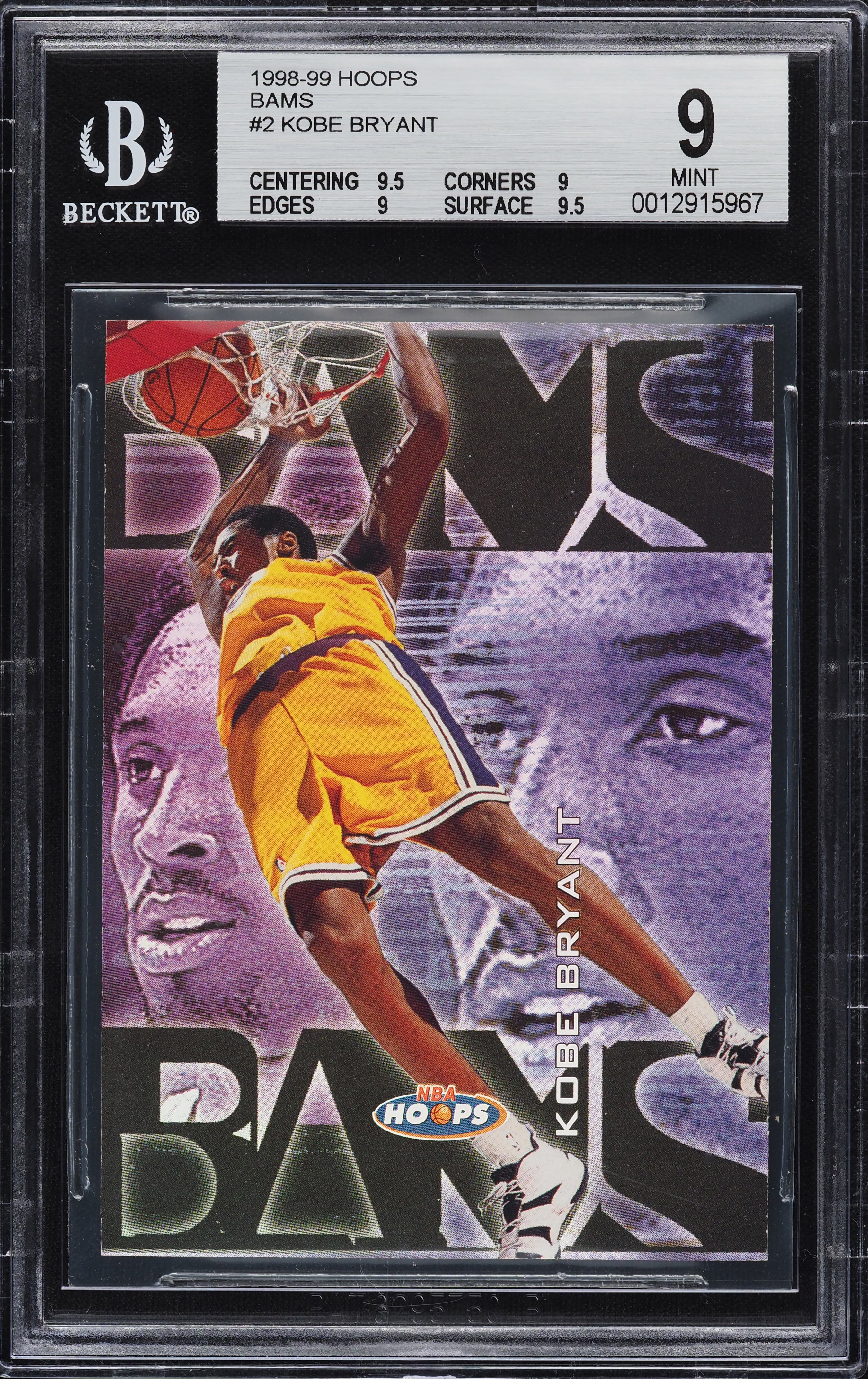1998 Hoops Bams Kobe Bryant /250 #2 BGS 9 MINT