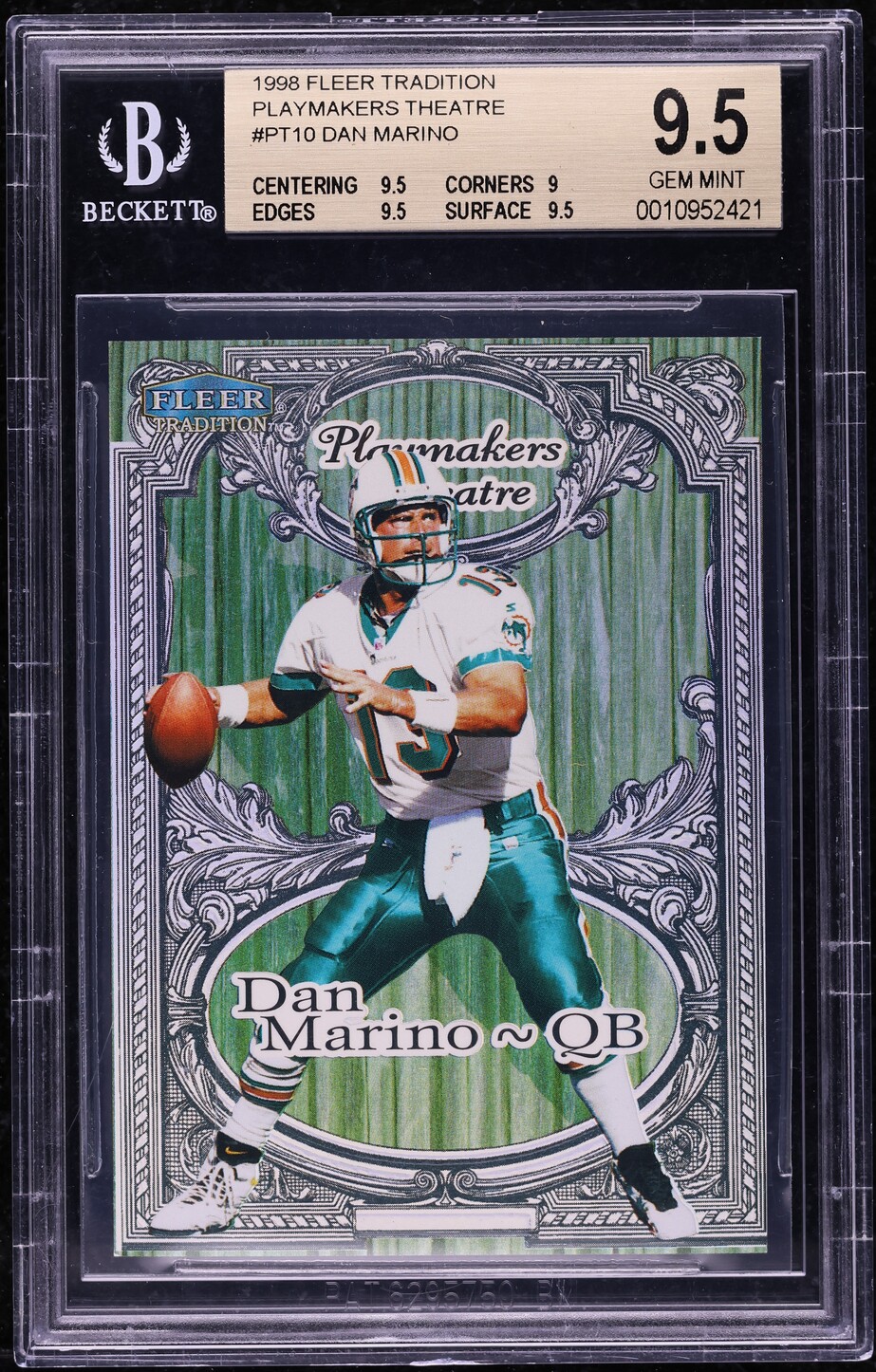 1998 Fleer Tradition Playmakers Theatre Dan Marino /100 #PT10 BGS 9.5 GEM MINT