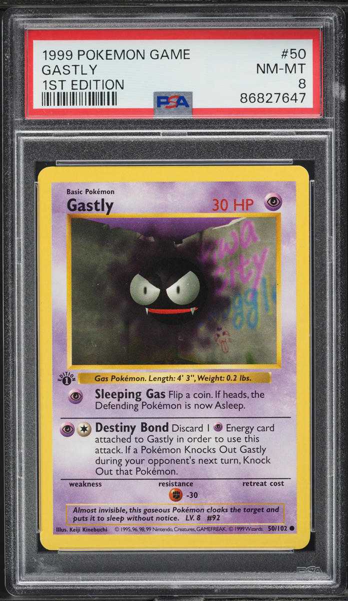 1999 Pokemon Base Set Shadowless 1st Edition Gastly #50 PSA 8 NM-MT