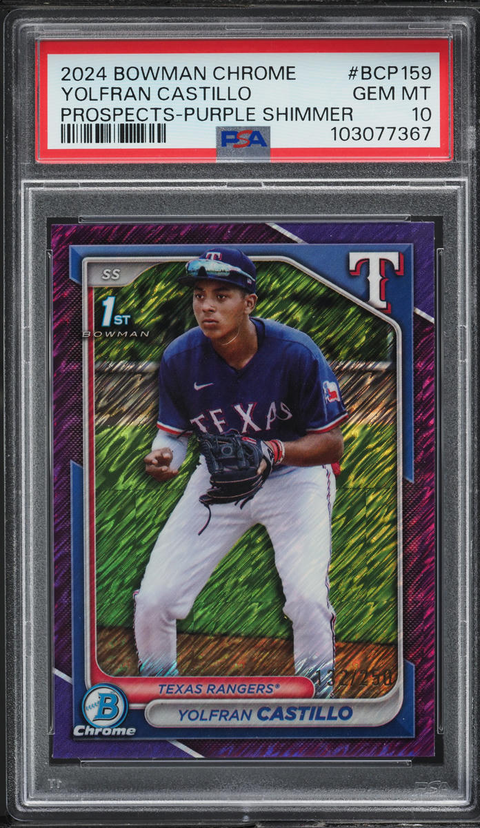 2024 Bowman Chrome Purple Shimmer Yolfran Castillo PROSPECT /250 #BCP159 PSA 10