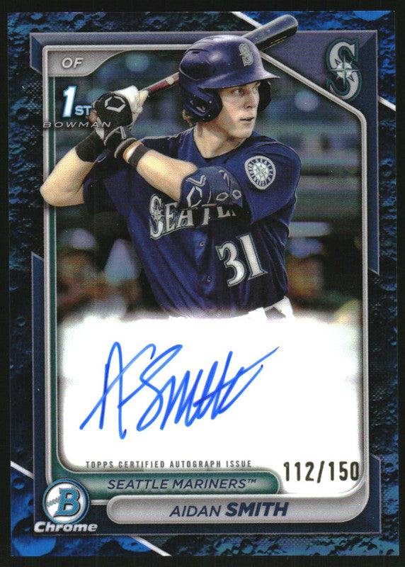 2024 Bowman Chrome Autographs Blue Lunar #CPA-ASM Aidan Smith RC Auto /150