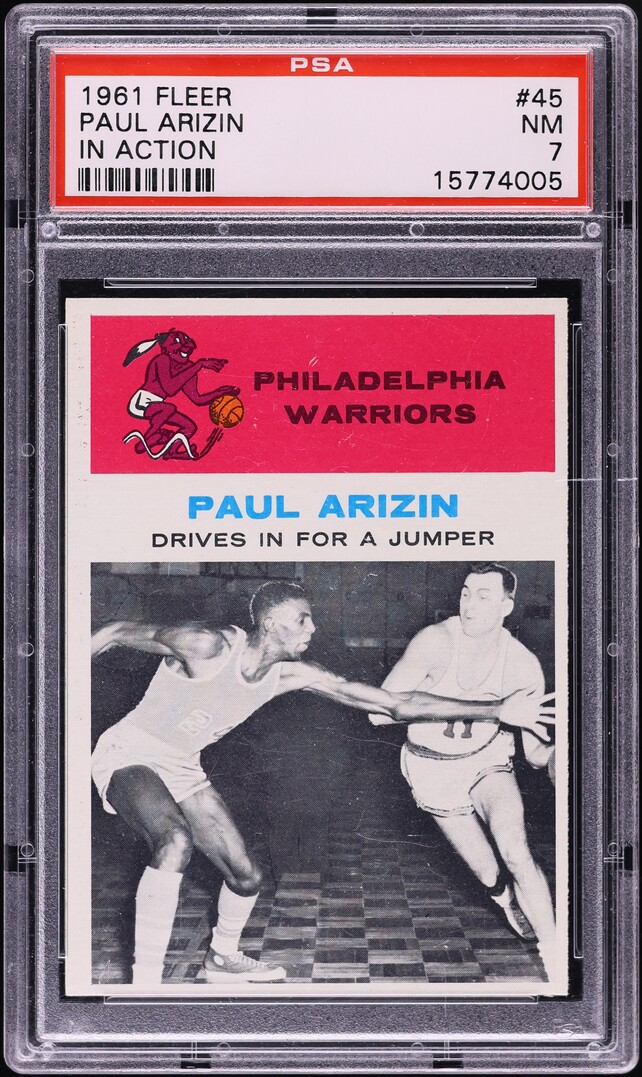 1961 Fleer Basketball Paul Arizin IN ACTION #45 PSA 7 NRMT
