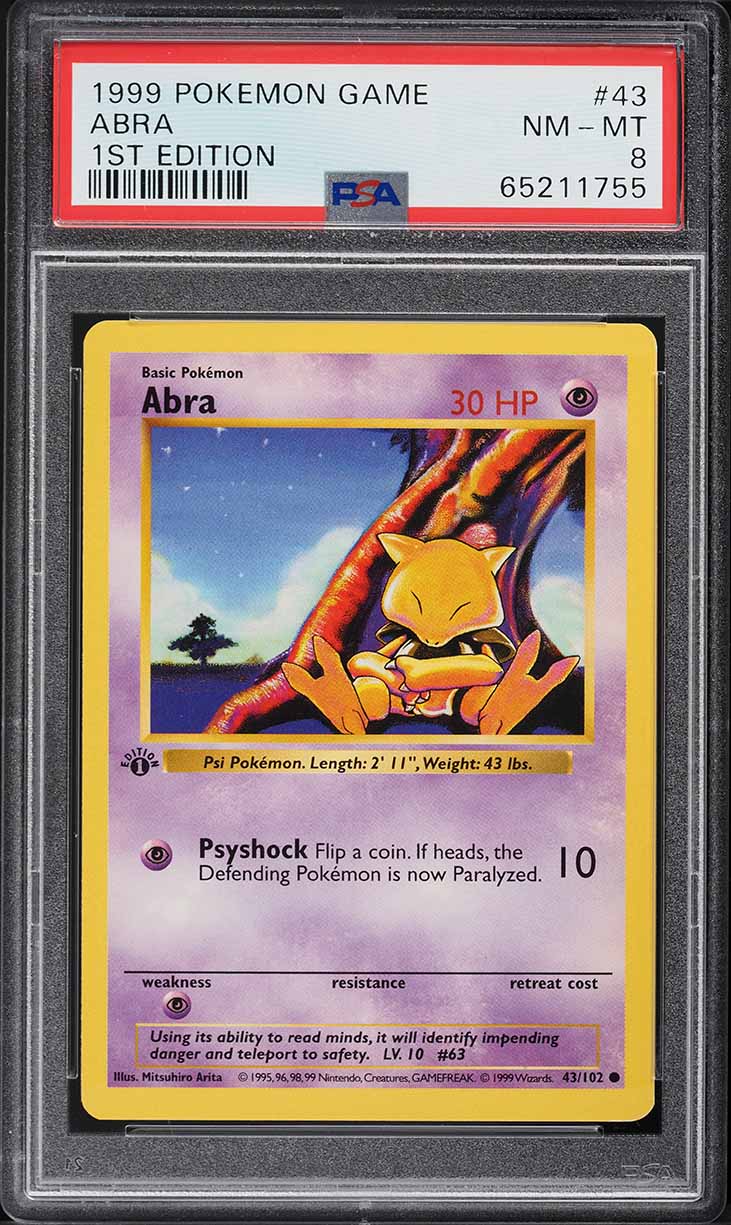 1999 Pokemon Base Set Shadowless 1st Edition Abra #43 PSA 8 NM-MT