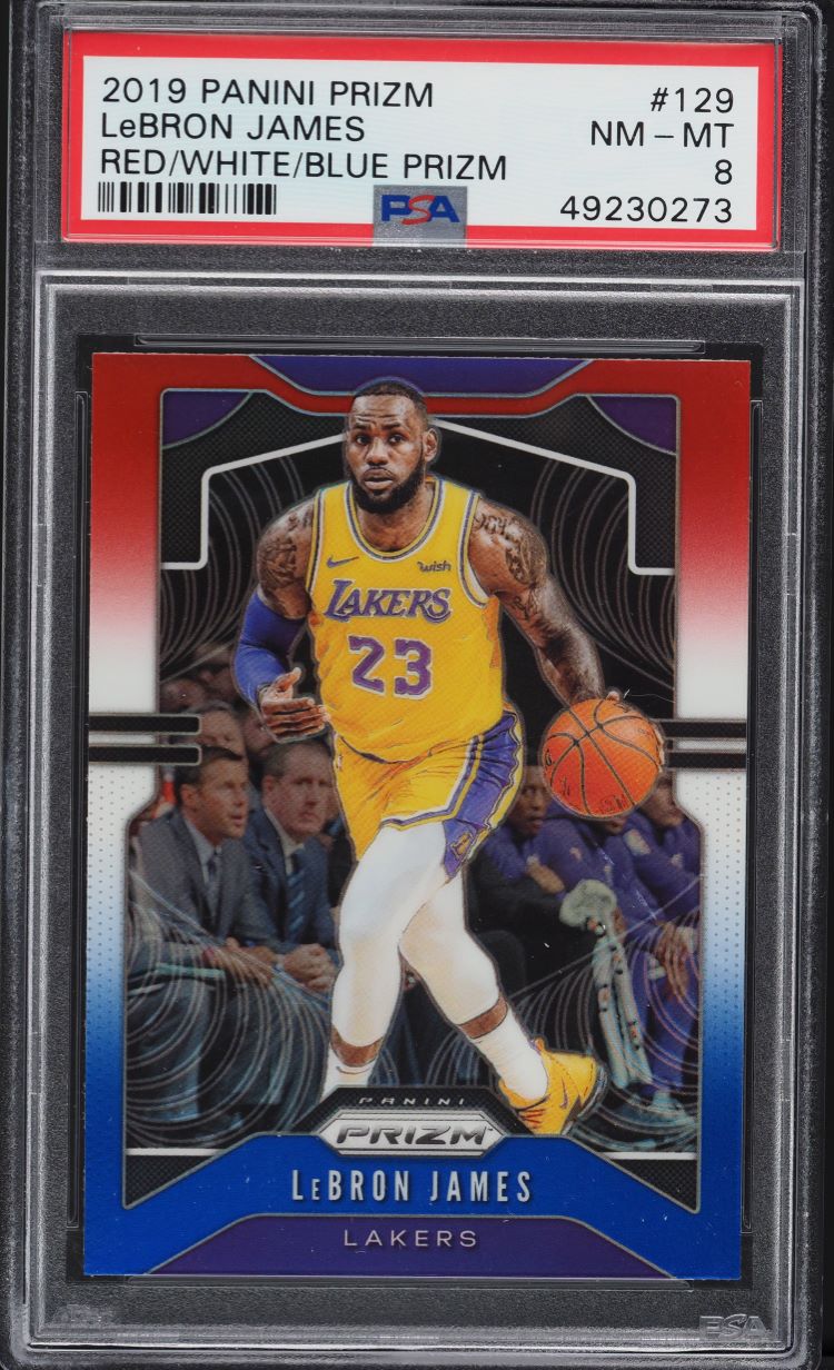 2019 Panini Prizm Red White Blue Prizms LeBron James #129 PSA 8 NM-MT