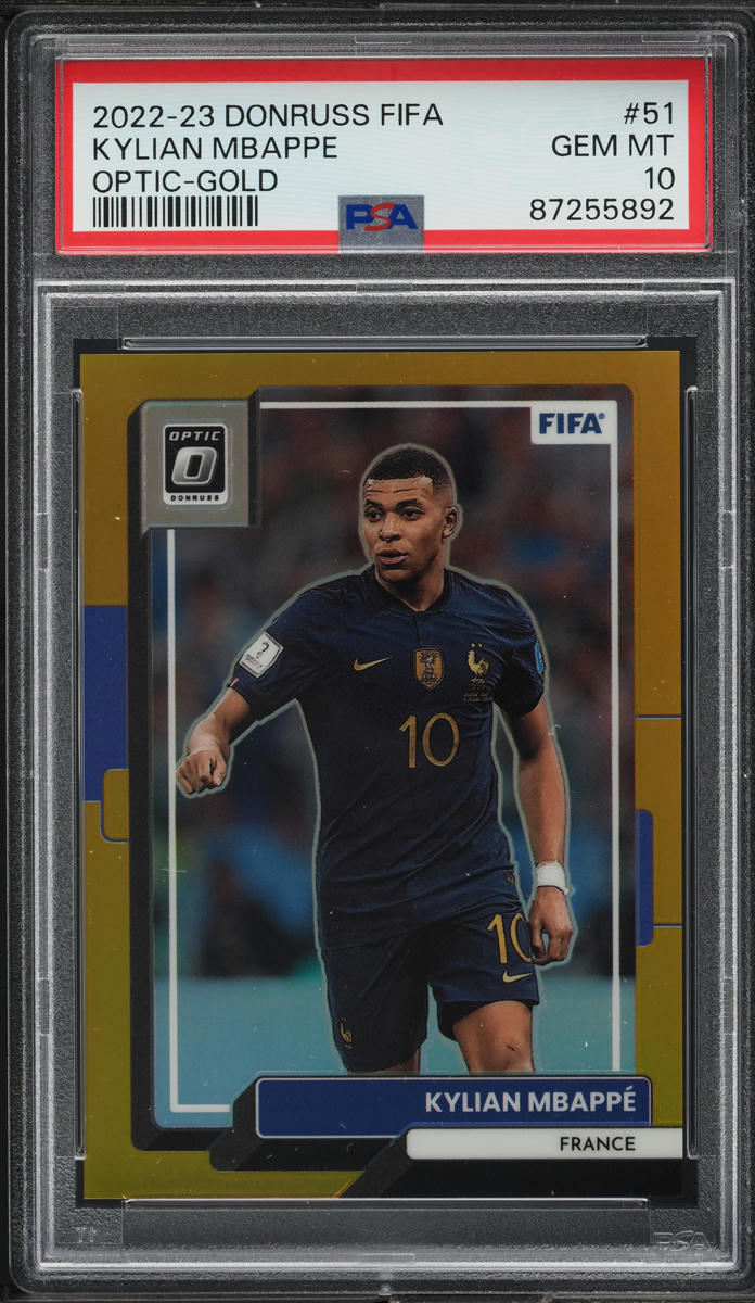 2022 Donruss Optic FIFA Gold Kylian Mbappe /10 #51 PSA 10 GEM MINT