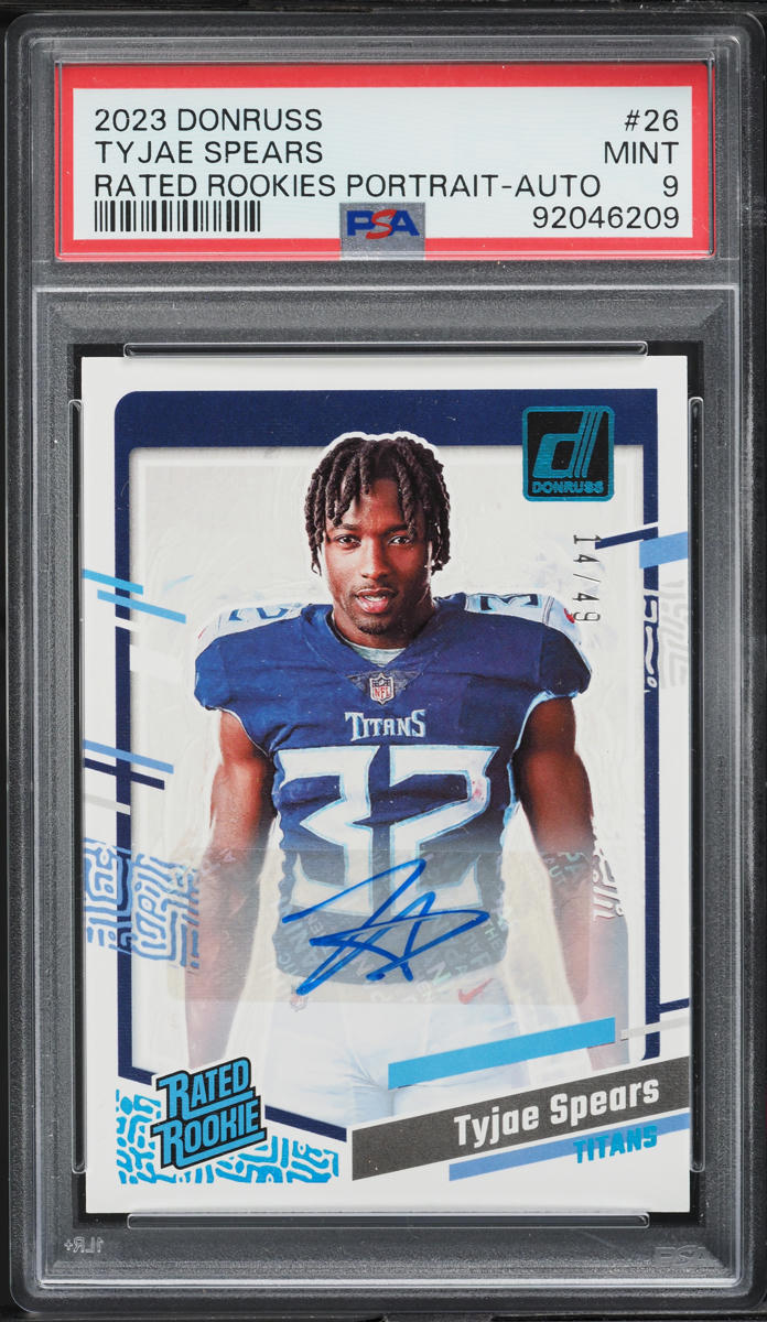 2023 Donruss Portrait Tyjae Spears ROOKIE AUTO /49 #26 PSA 9 MINT
