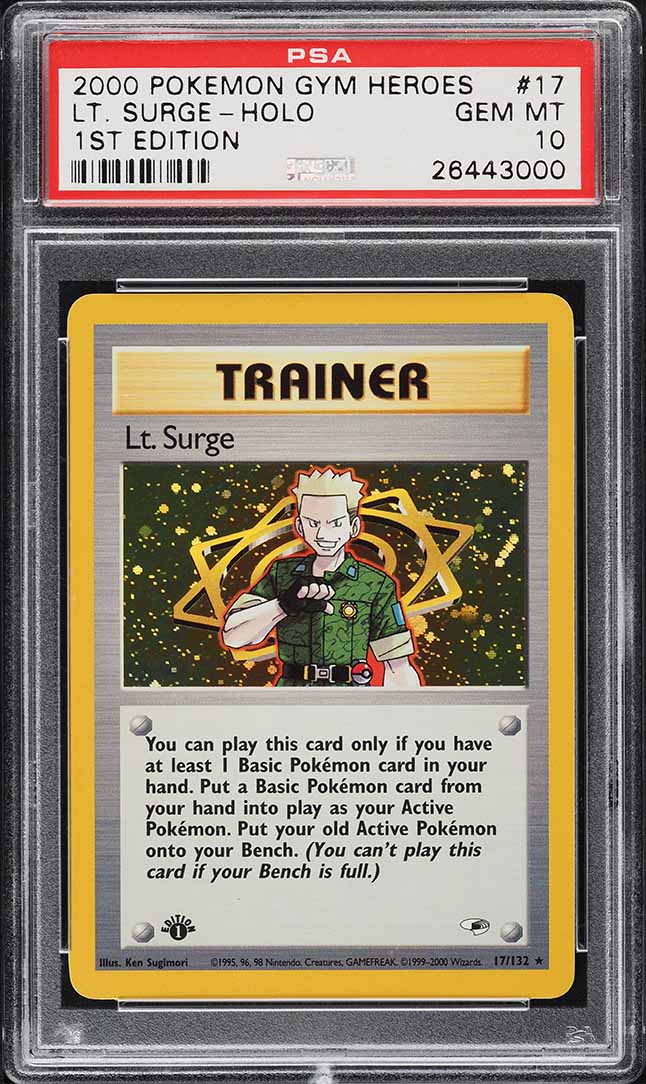 2000 Pokemon Gym Heroes 1st Edition Holo Lt. Surge #17 PSA 10 GEM MINT