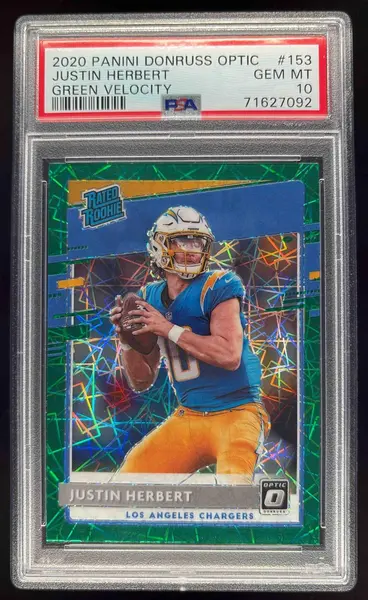 2020 Panini Donruss Optic Green Velocity Prizm #153 Justin Herbert RC PSA 10