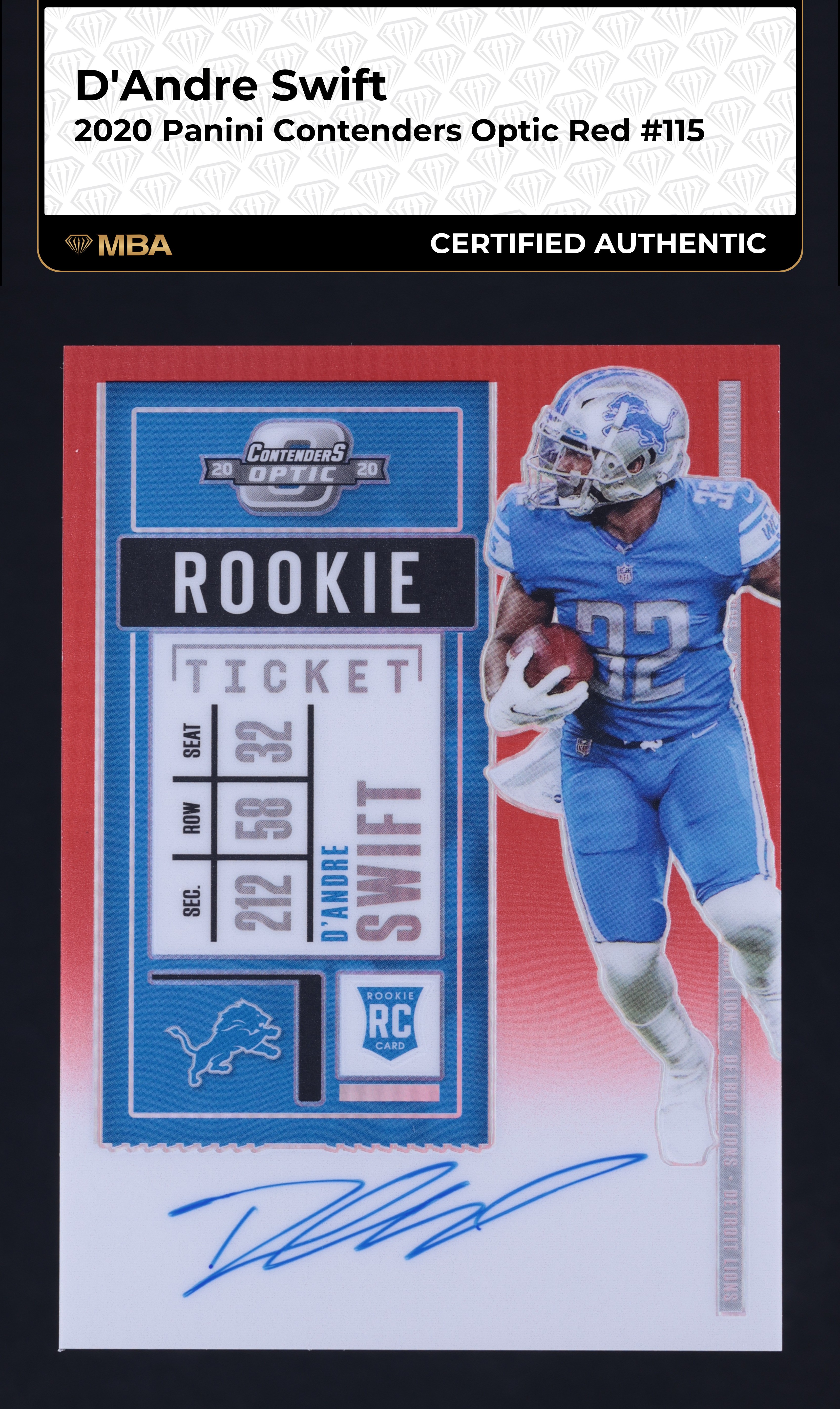 2020 Panini Contenders Optic Red D'Andre Swift ROOKIE AUTO /199 #115 MBA AUTH