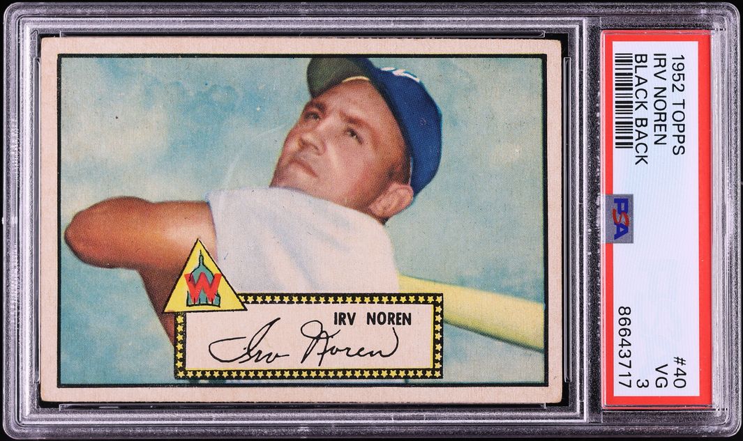 1952 Topps Irv Noren BLACK BACK #40 PSA 3 VG
