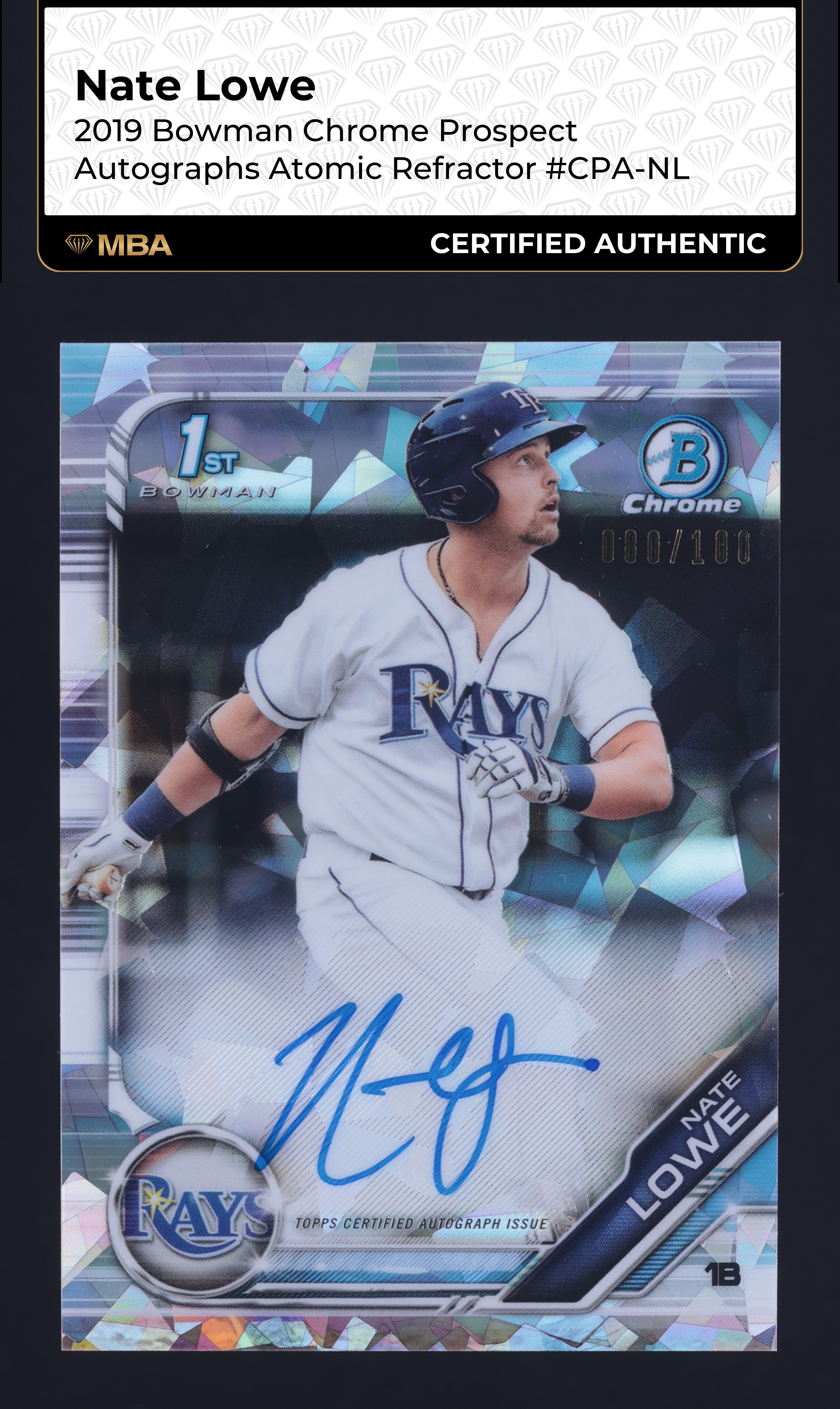 2019 Bowman Chrome Atomic Refractor Nate Lowe ROOKIE AUTO /100 #CPA-NL MBA AUTH