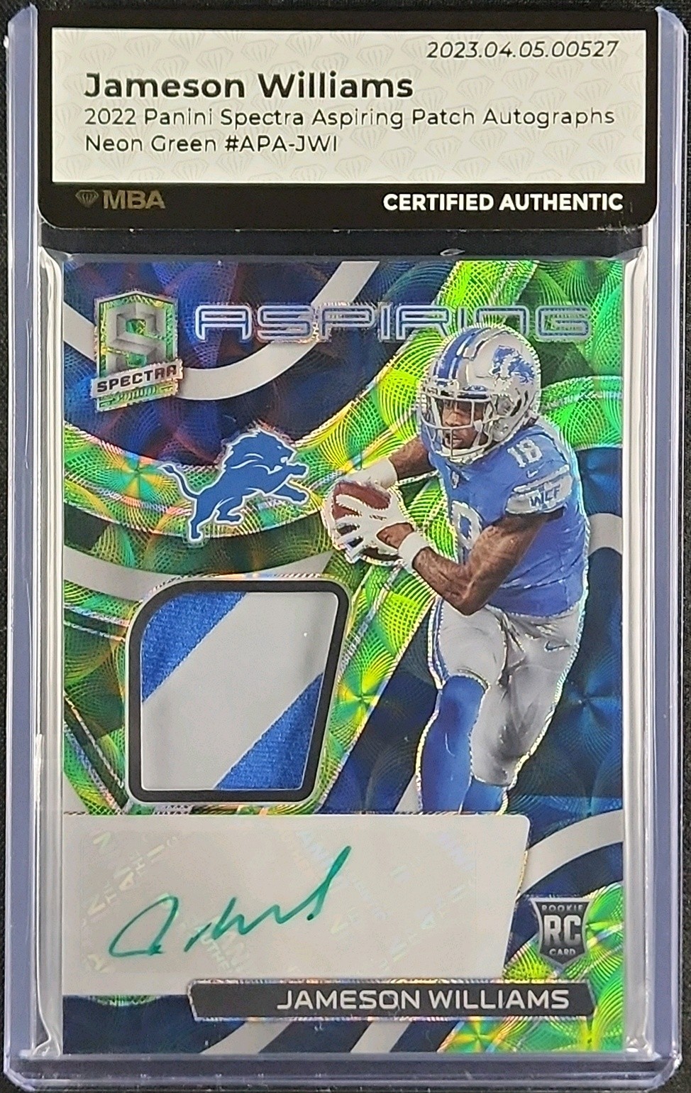 2022 Panini Spectra Aspiring Green Jameson Williams RC PATCH AUTO /35 MBA AUTH