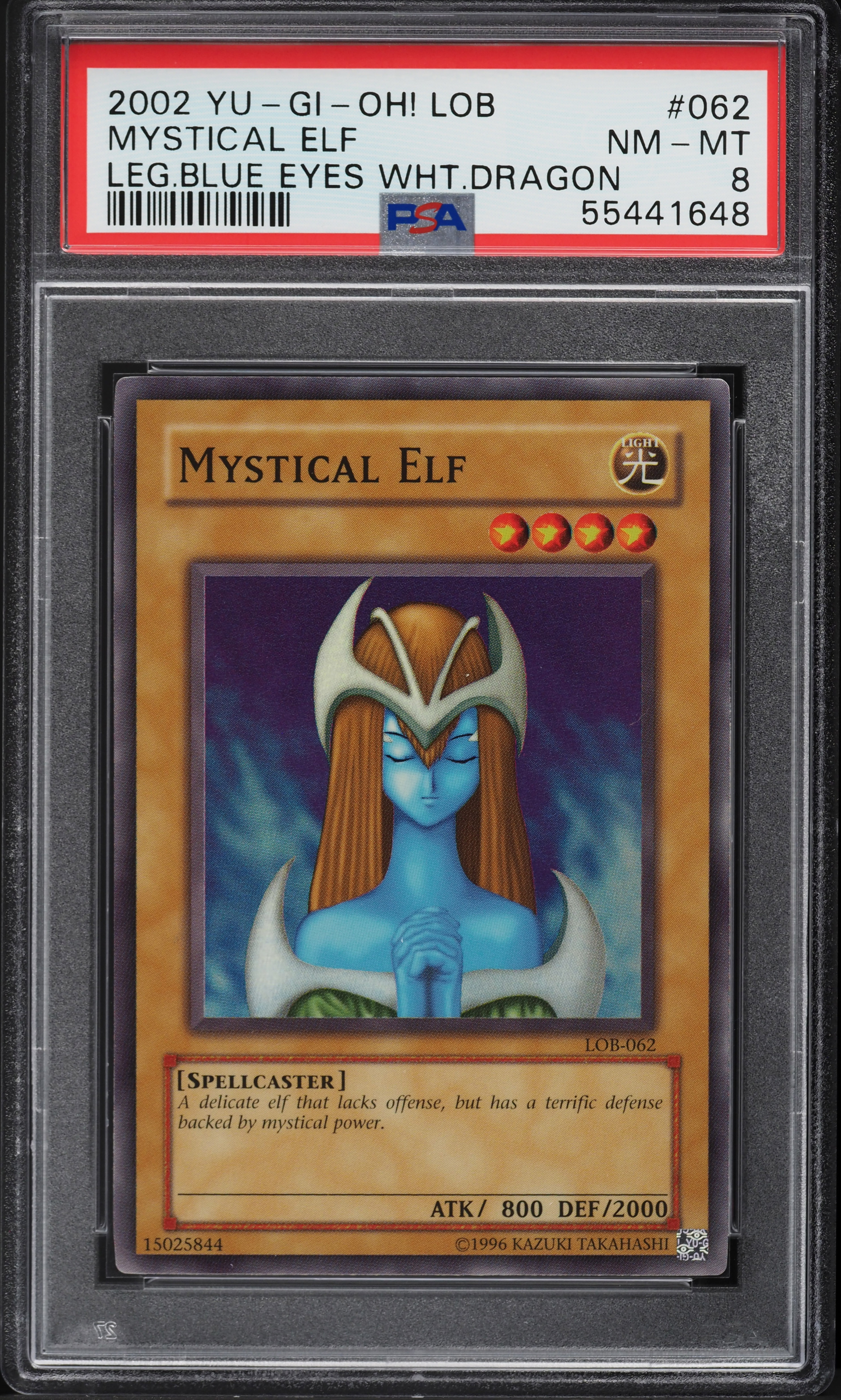 2002 Yu-Gi-Oh! Legend Of Blue Eyes White Dragon Mystical Elf #LOB-062 PSA 8