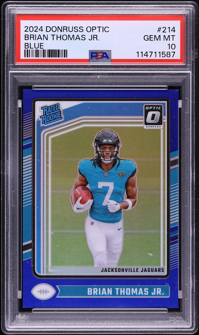 2024 Donruss Optic Blue Brian Thomas Jr. ROOKIE /199 #214 PSA 10 GEM MINT
