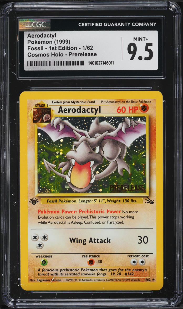 1999 Pokemon Fossil 1st Edition Prerelease Holo Aerodactyl #1 CGC 9.5 MINT+