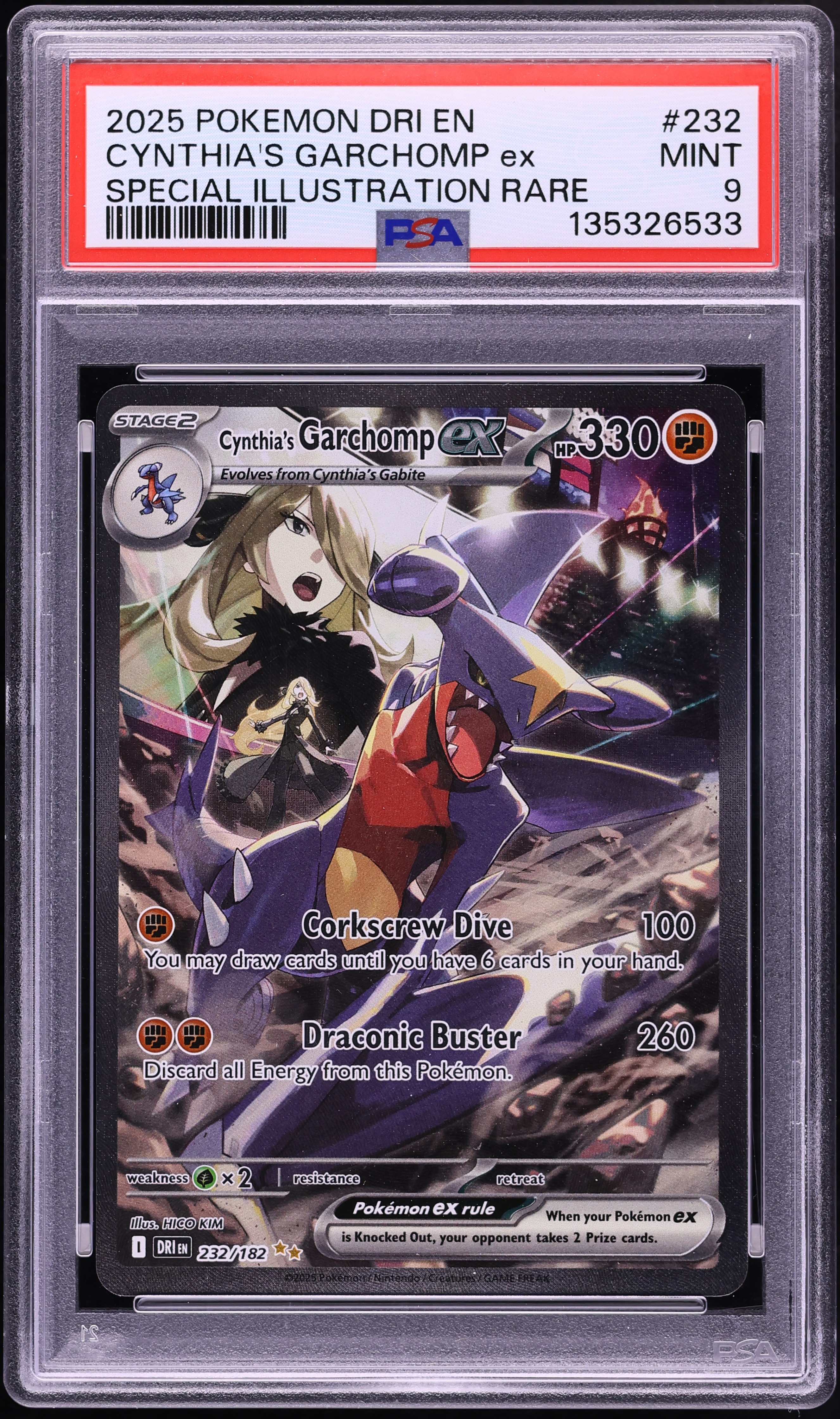 2025 Pokemon Scarlet & Violet Destined Rivals SIR Cynthia's Garchomp Ex #232 PSA 9 MINT