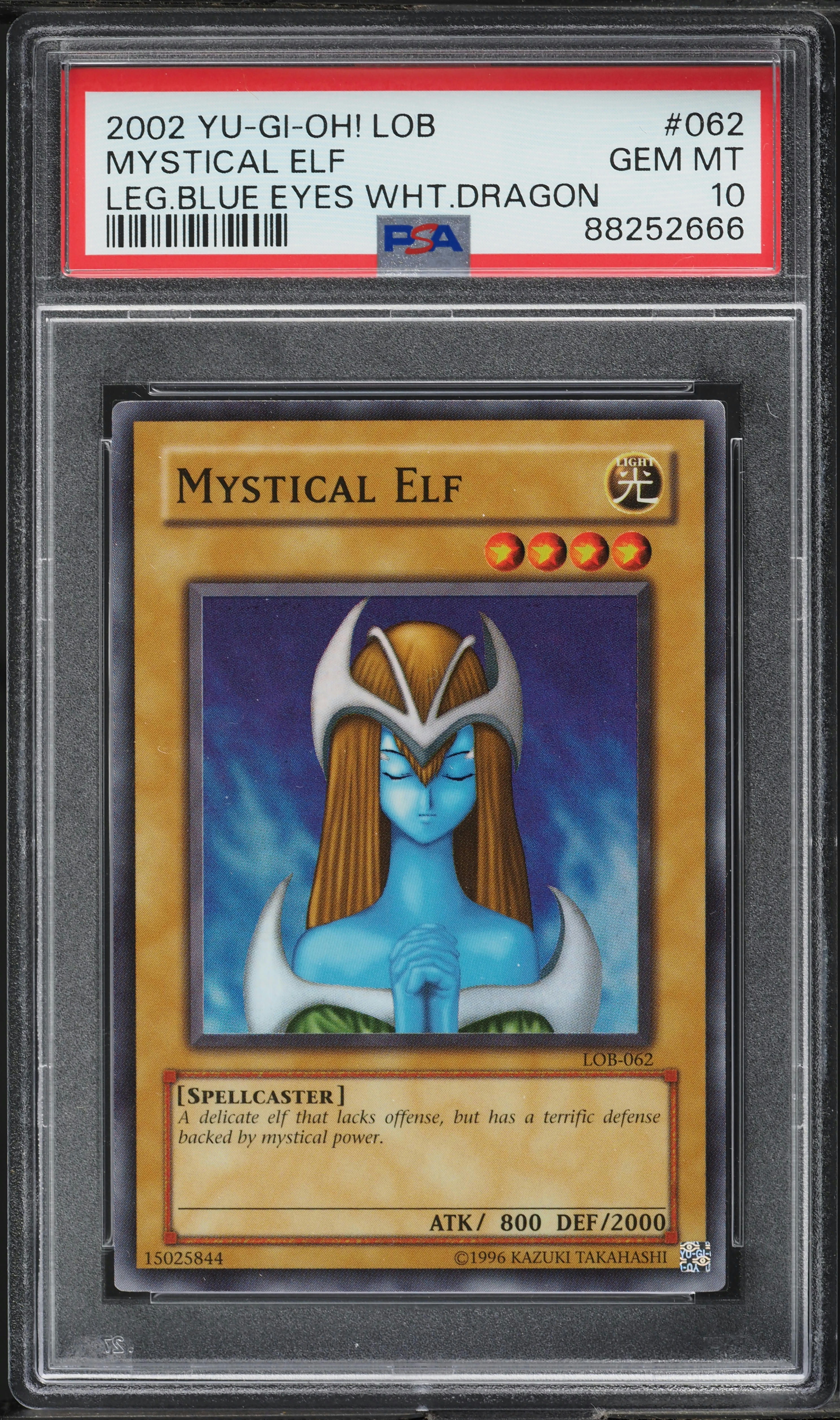 2002 Yu-Gi-Oh! Legend Of Blue Eyes White Dragon Mystical Elf #LOB-062 PSA 10 GEM