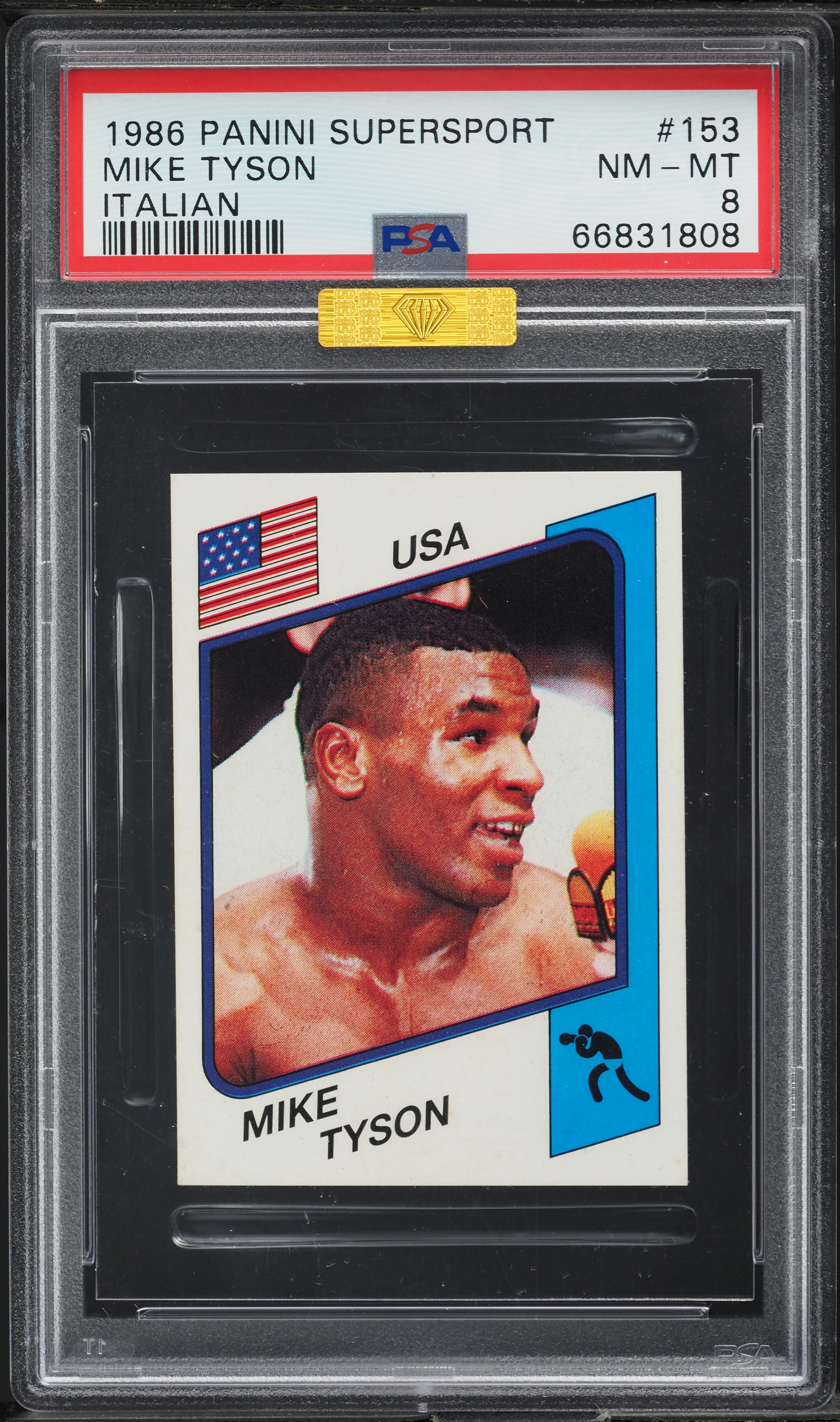 1986 Panini Supersport Italian Mike Tyson ROOKIE #153 MBA PSA 8 NM-MT