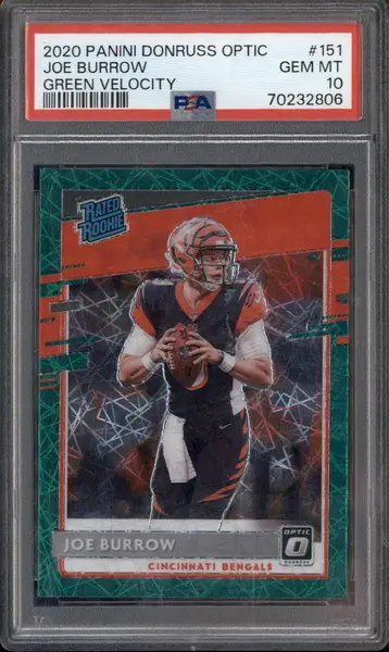 2020 Panini Donruss Optic Green Velocity Prizm #151 Joe Burrow RC PSA 10