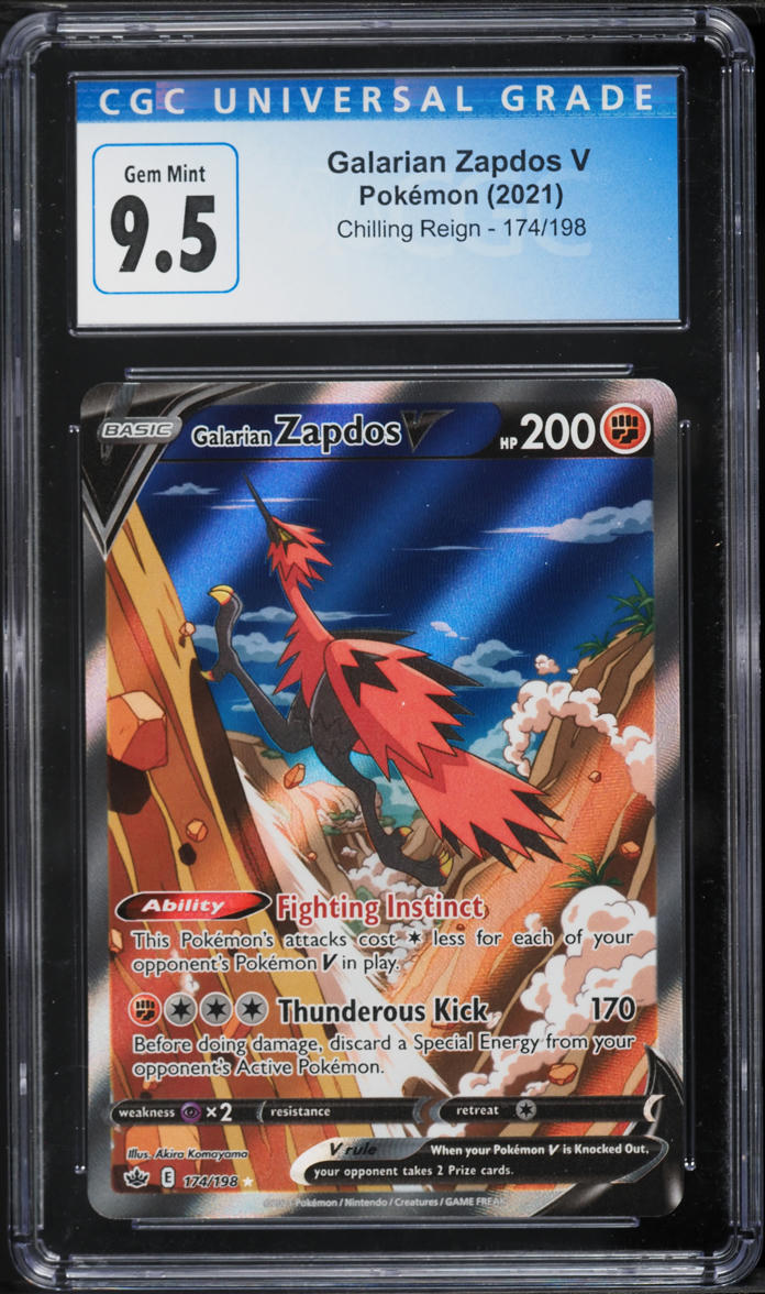2021 Pokemon Sword & Shield Chilling Reign Full Art Galarian Zapdos V #174 CGC 9.5 GEM MINT