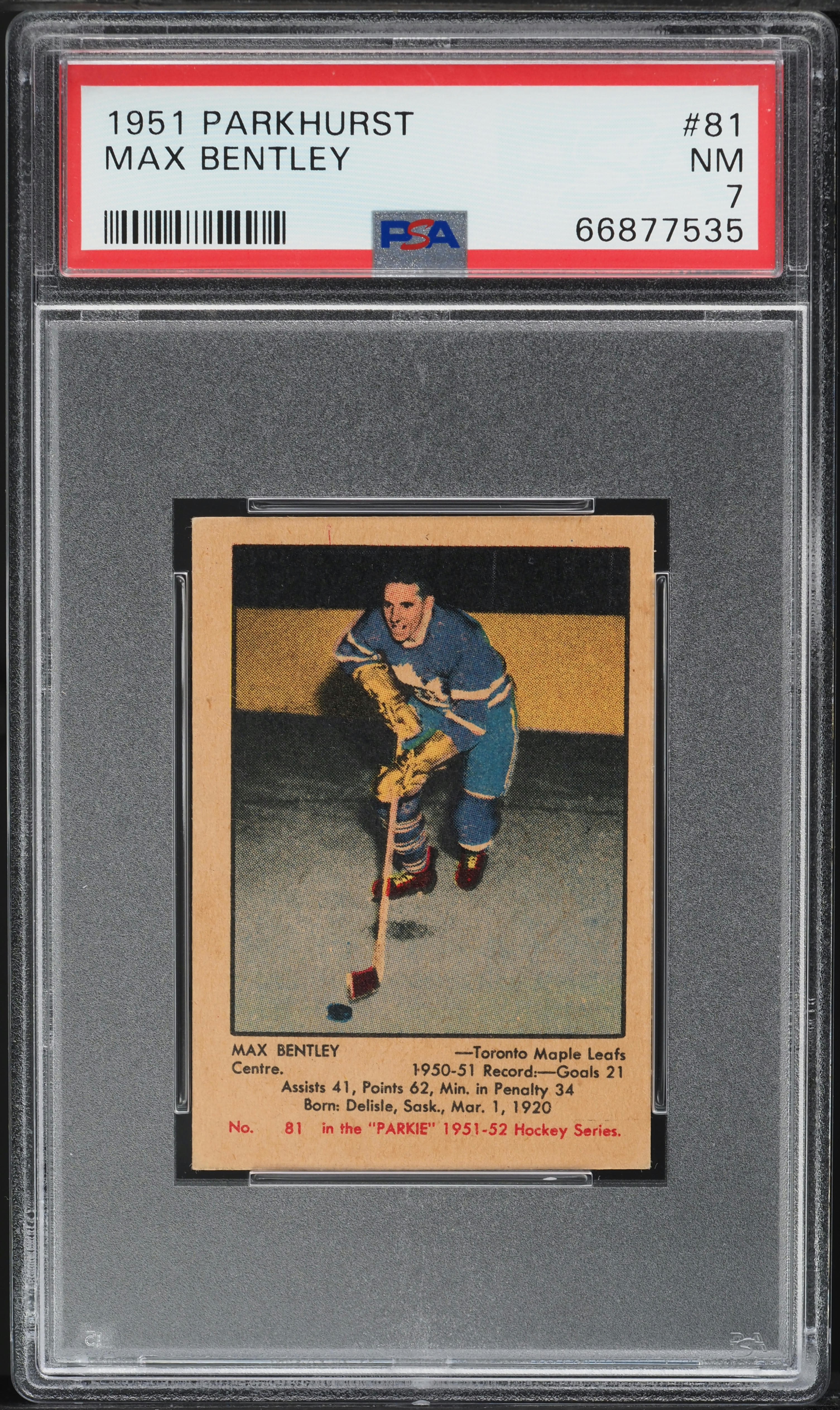 1951 Parkhurst Max Bentley ROOKIE #81 PSA 7 NRMT