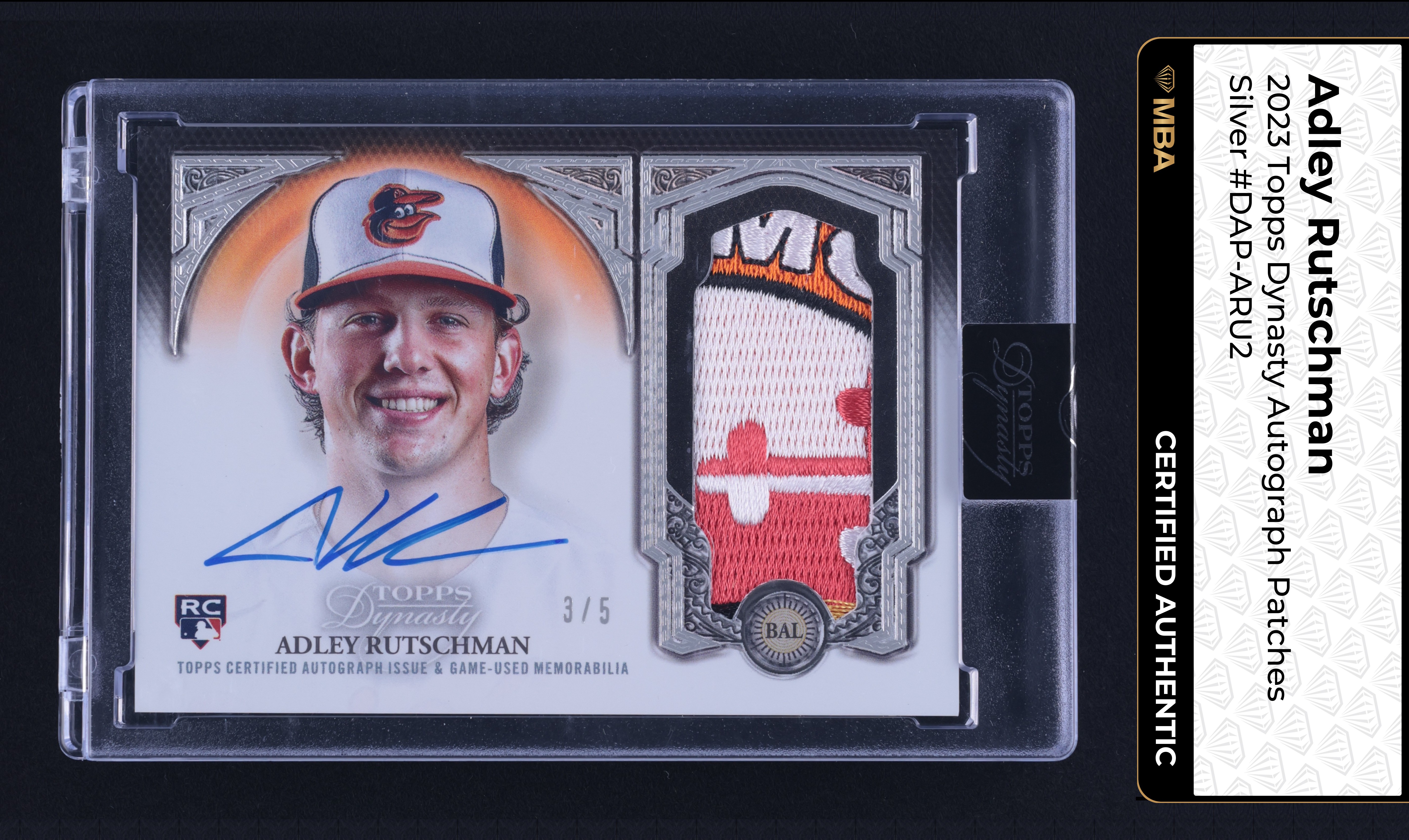 2023 Topps Dynasty Silver Adley Rutschman ROOKIE PATCH AUTO /5 MBA AUTH