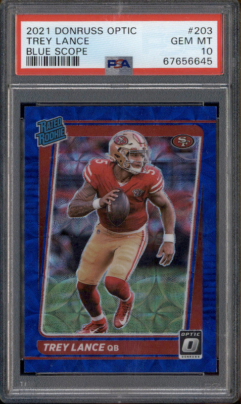 2021 Panini Donruss Optic Blue Scope #203 Trey Lance RC PSA 10