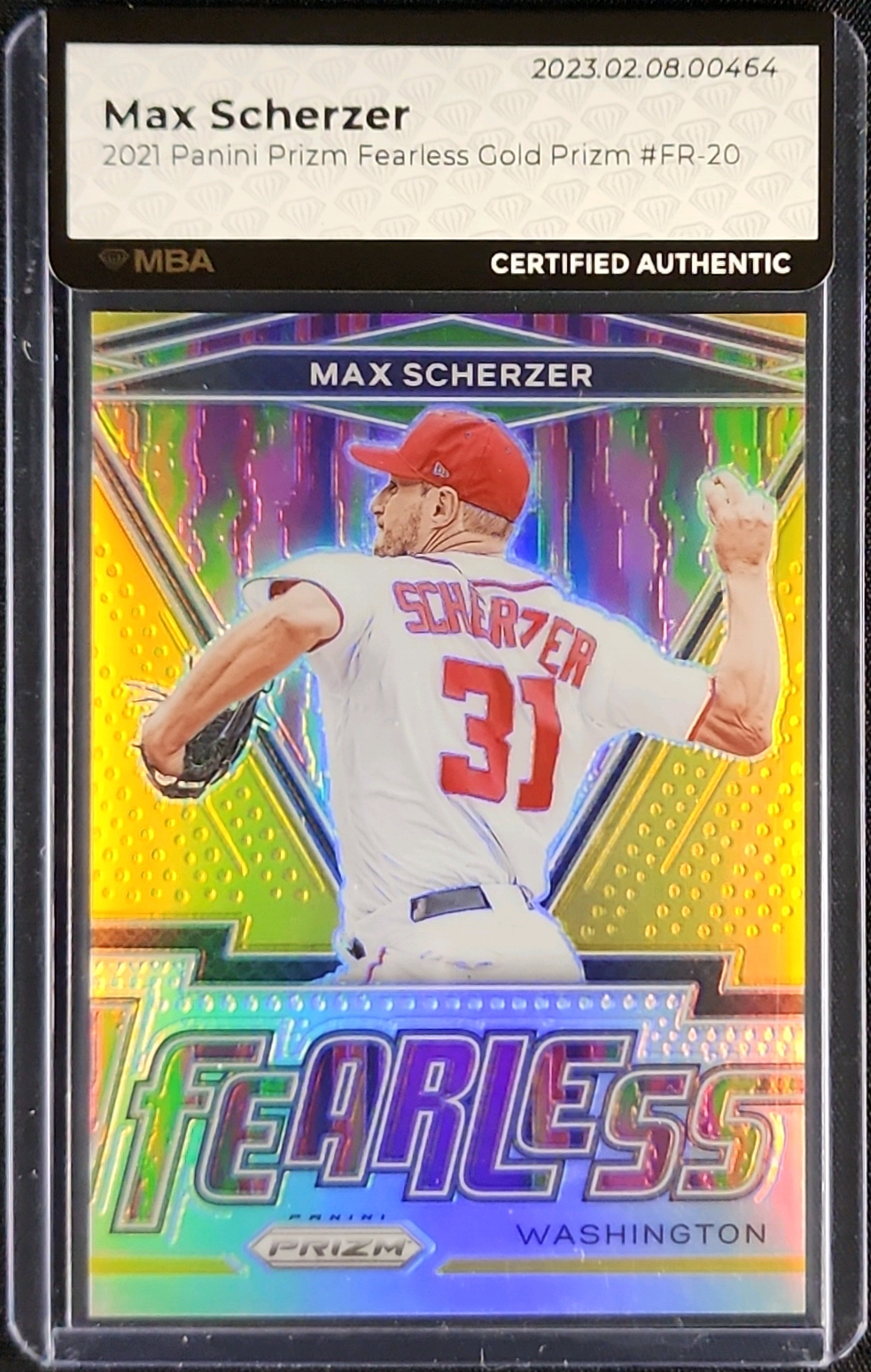 2021 Panini Prizm Fearless Gold Prizms Max Scherzer 1/10 #FR-20 MBA AUTH