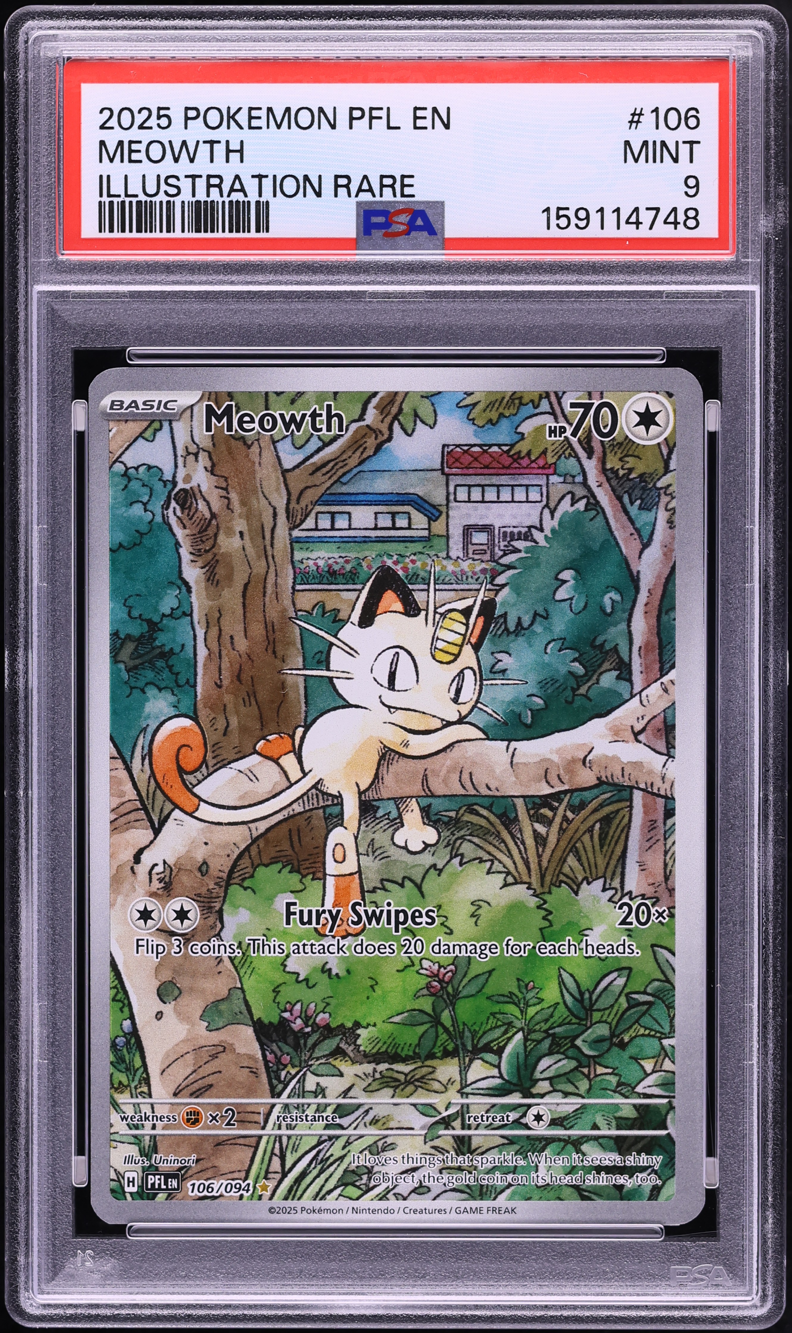 2025 Pokemon Mega Evolution Phantasmal Flames IR Meowth #106 PSA 9 MINT