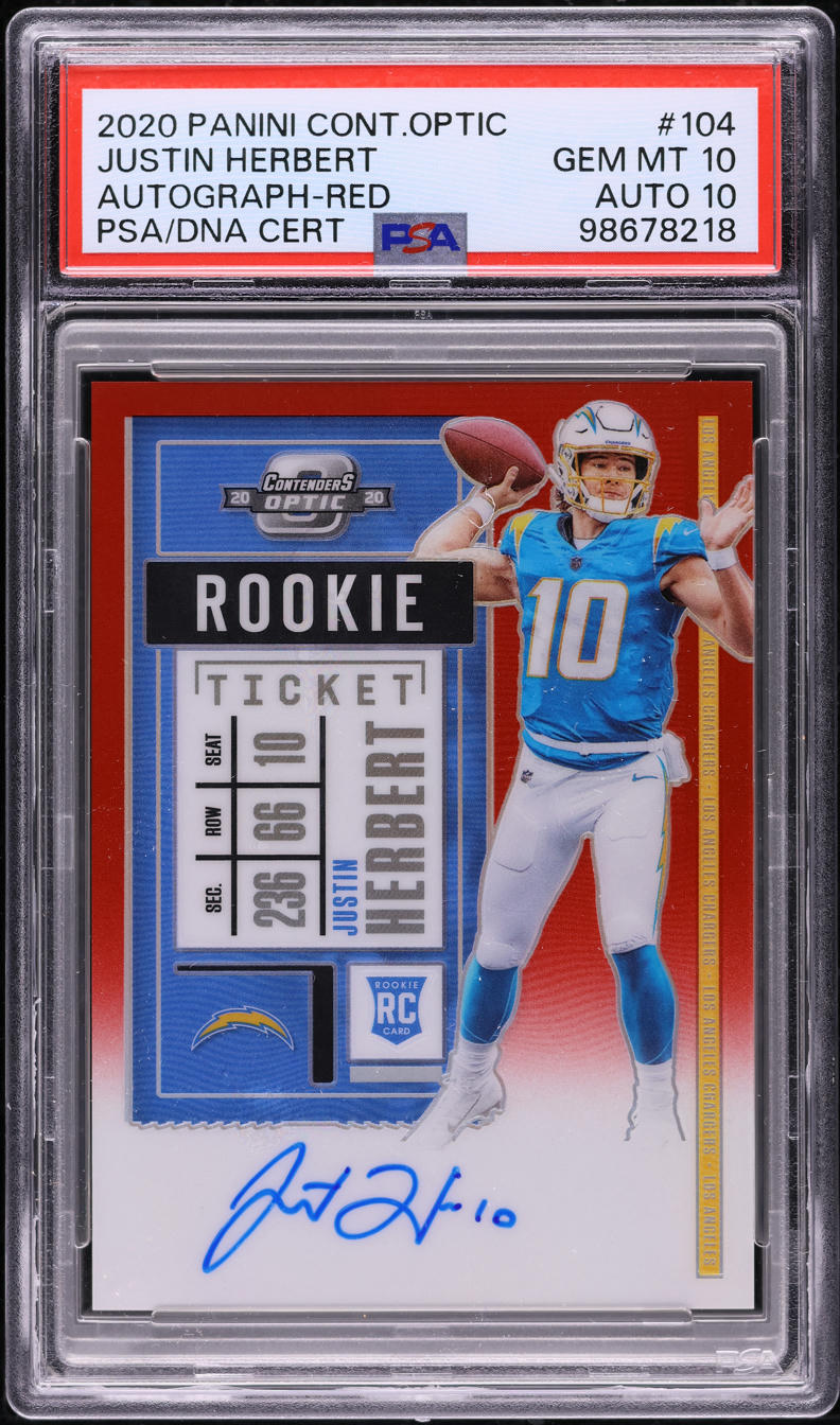 2020 Panini Contenders Optic Red Justin Herbert RC AUTO DNA 10 /199 #104 PSA 10
