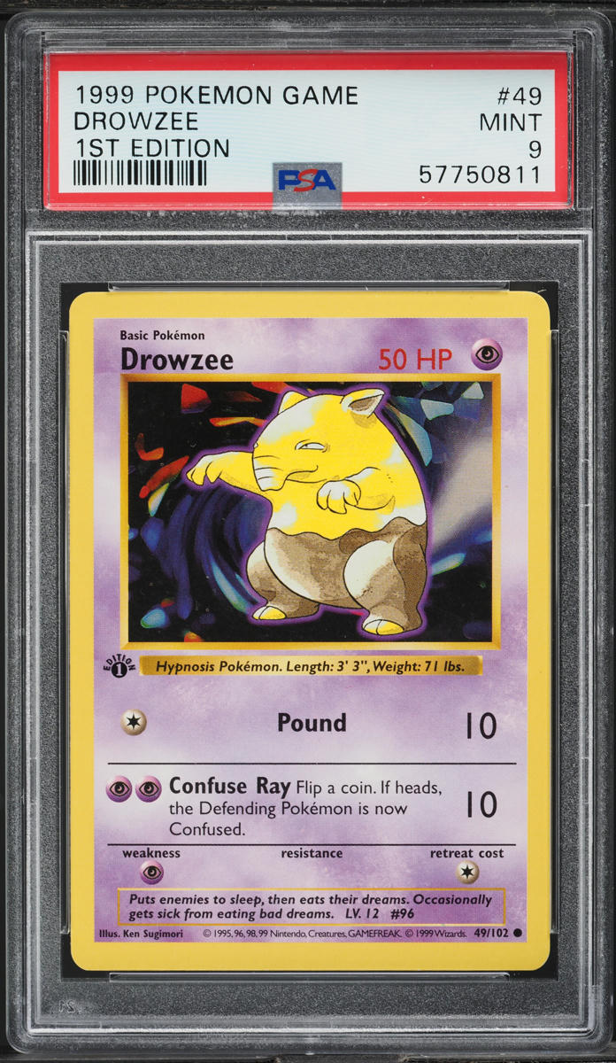 1999 Pokemon Base Set Shadowless 1st Edition Drowzee #49 PSA 9 MINT