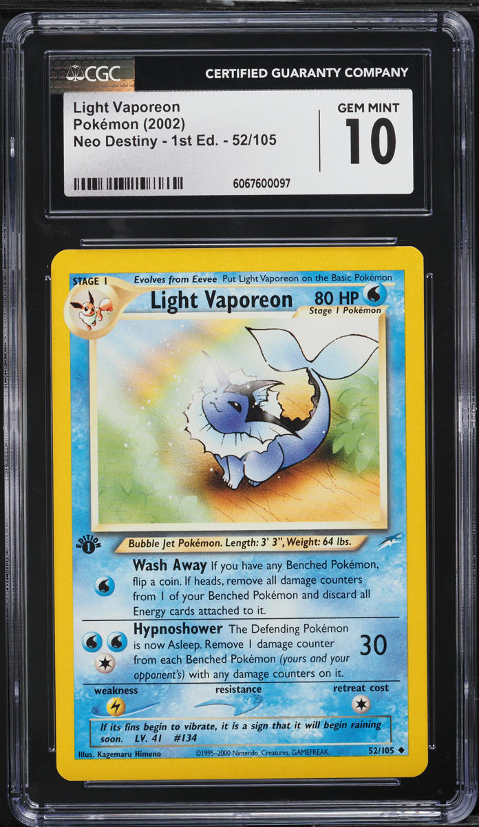 2002 Pokemon Neo Destiny 1st Edition Light Vaporeon #52 CGC 10 GEM MINT