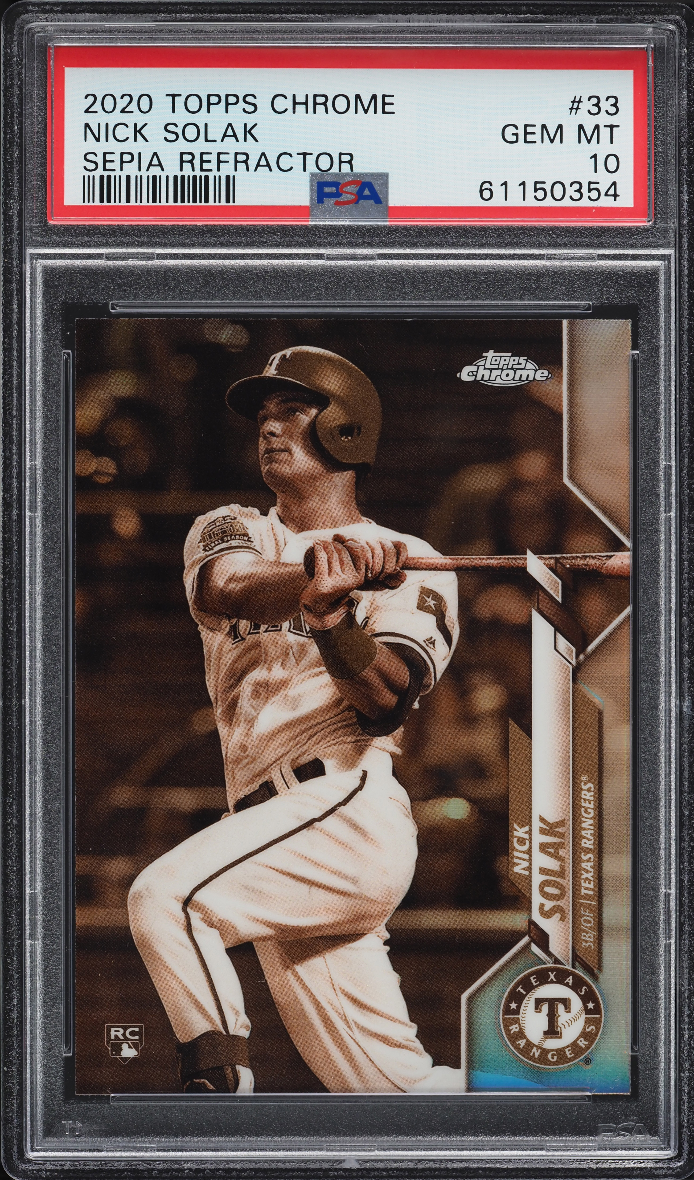 2020 Topps Chrome Sepia Refractor Nick Solak ROOKIE #33 PSA 10 GEM MINT