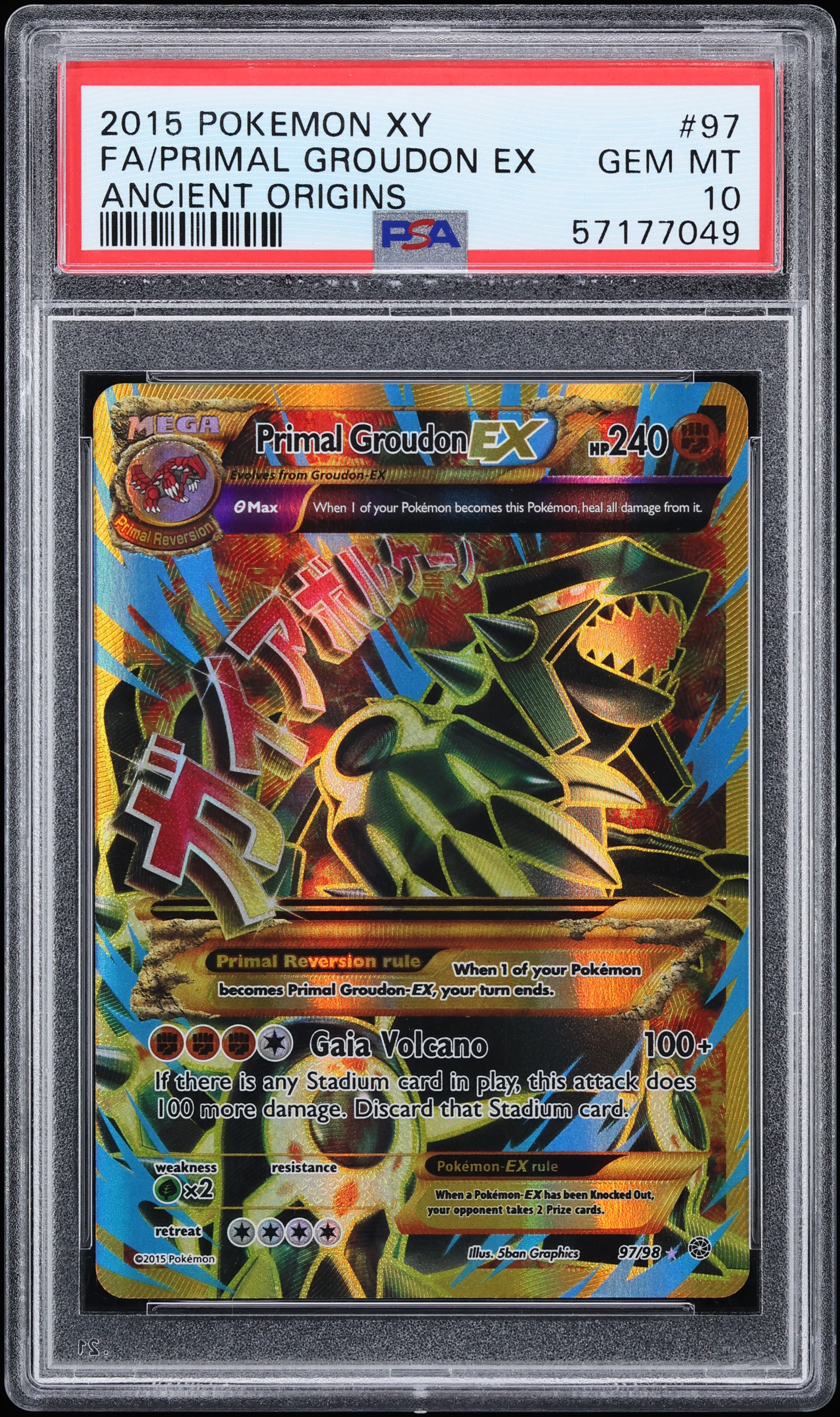2015 Pokemon XY Ancient Origins Full Art Primal Groudon EX #97 PSA 10 GEM MINT