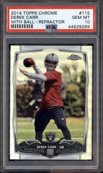 2014 Topps Chrome Refractor With Ball #115 Derek Carr RC PSA 10