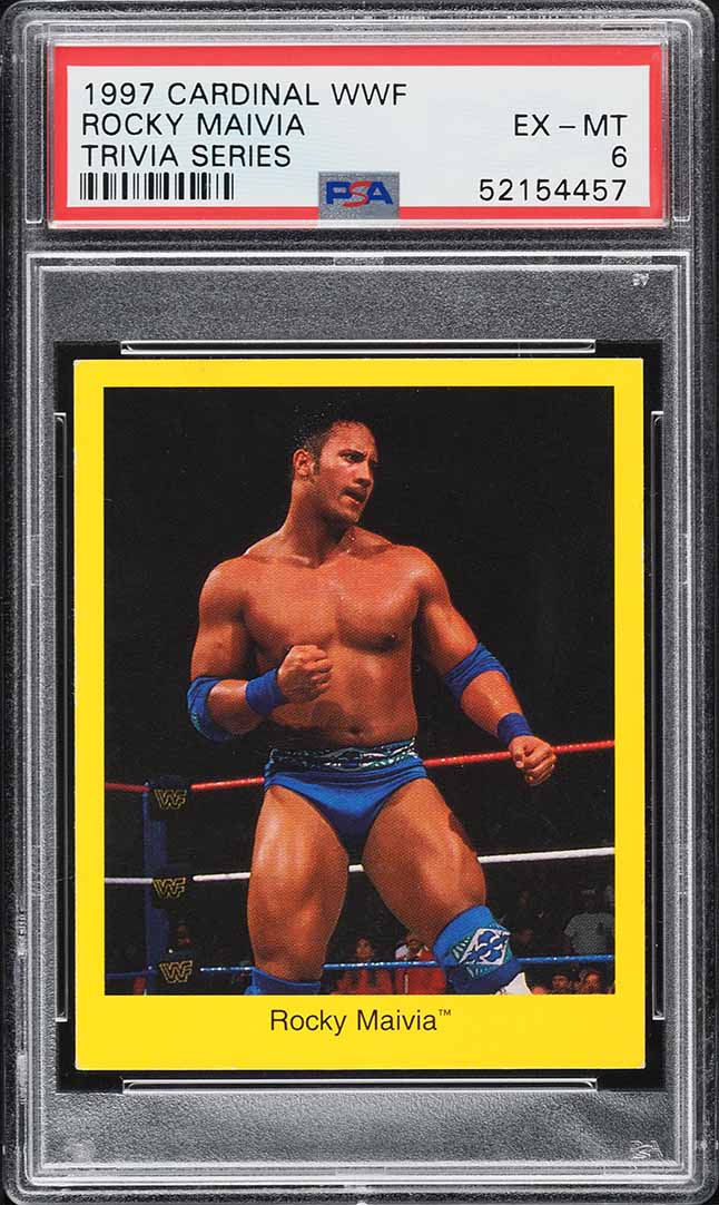 1997 Cardinal WWF Trivia Game Series 1 Rocky Maivia The Rock ROOKIE PSA 6 EXMT