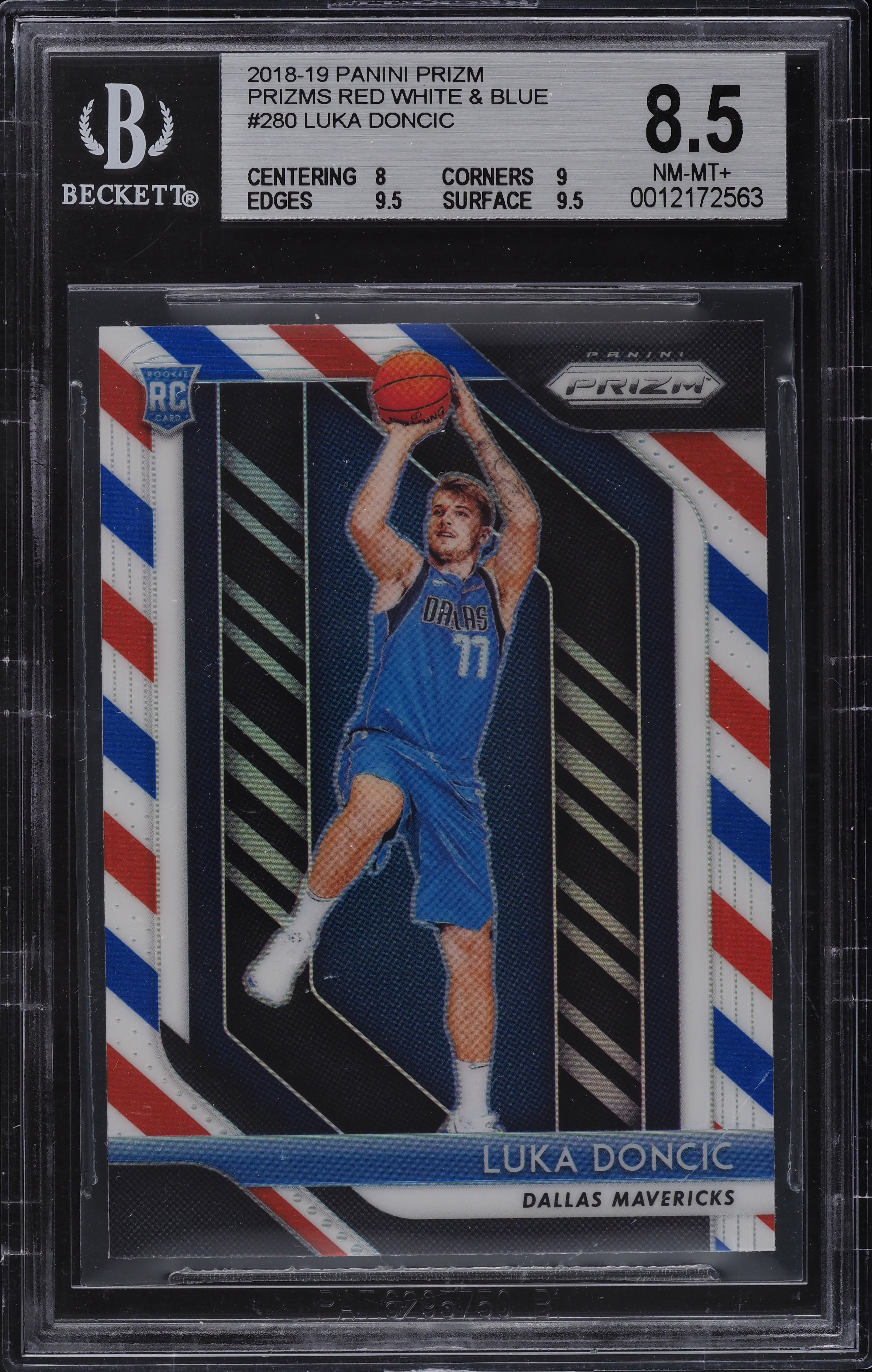 2018 Panini Prizm Red White Blue Prizms Luka Doncic ROOKIE #280 BGS 8.5 NM-MT+