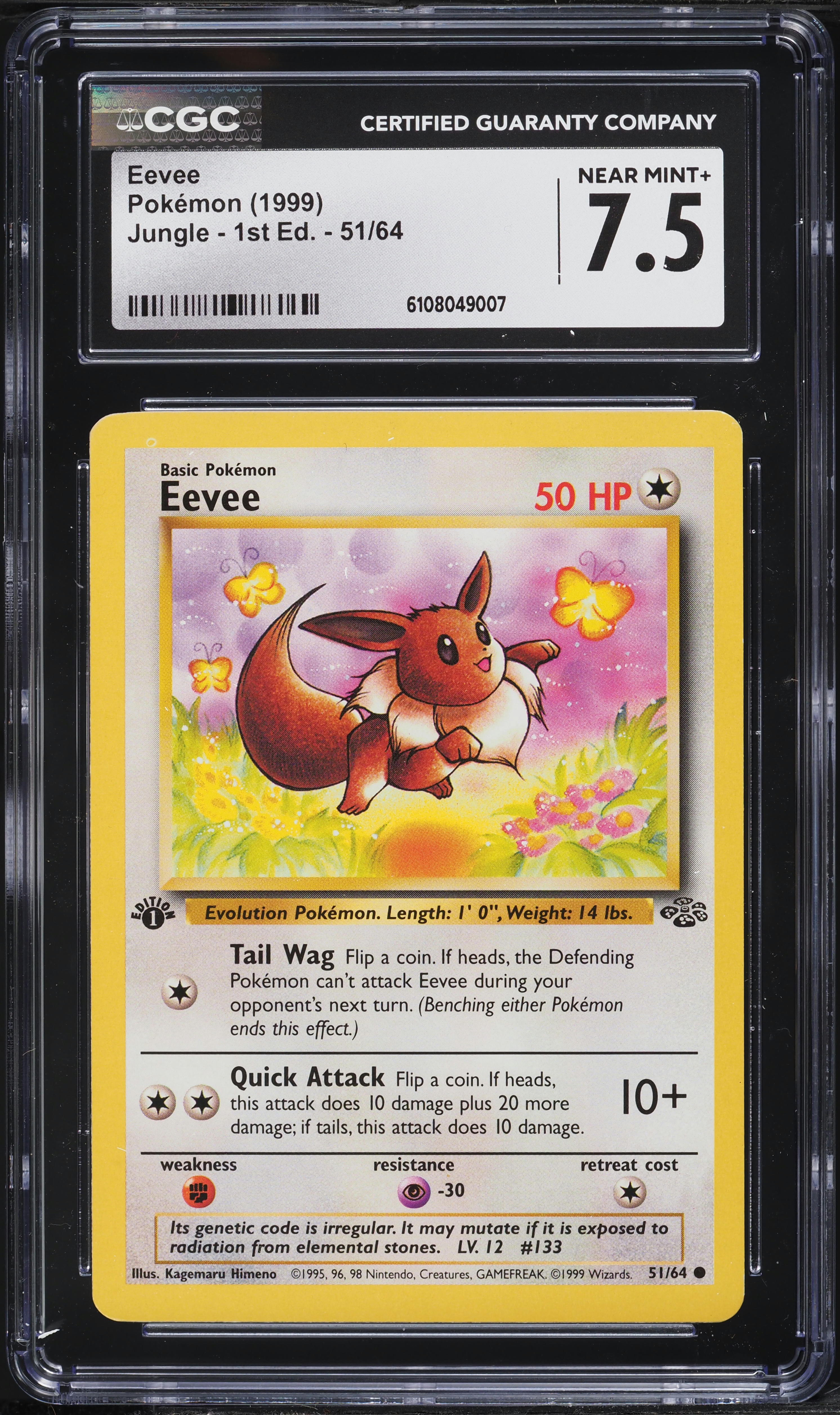 1999 Pokemon Jungle 1st Edition Eevee #51 CGC 7.5 NRMT+