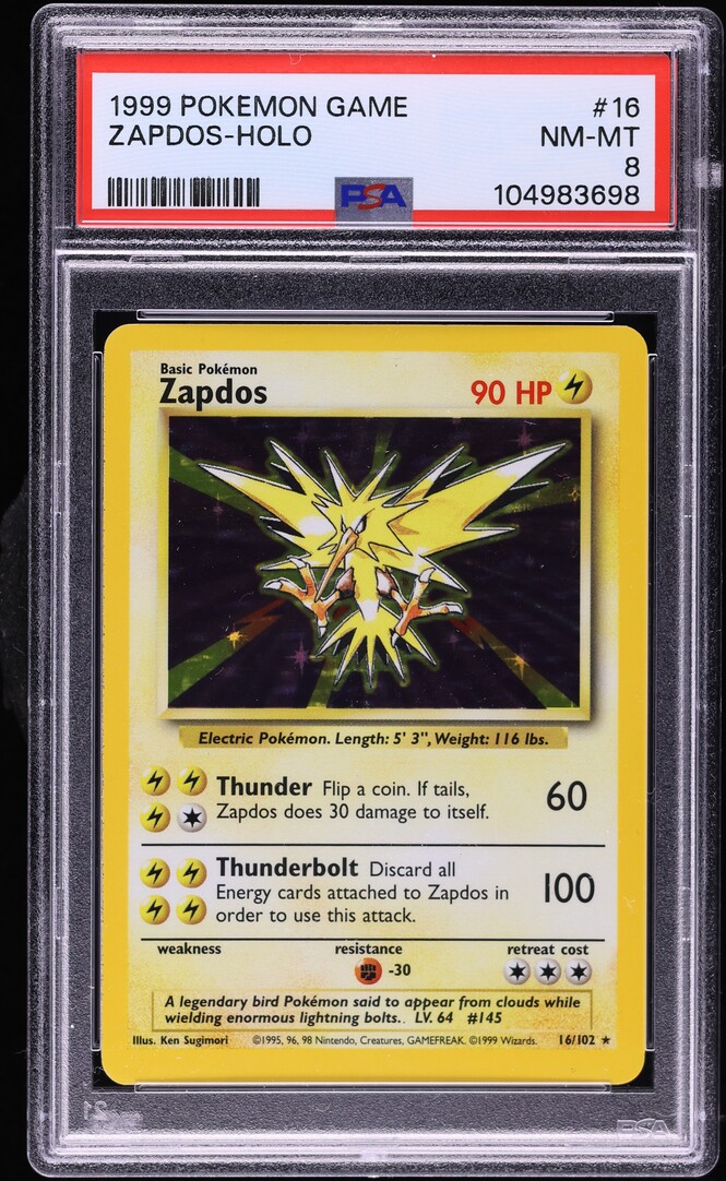 1999 Pokemon Base Set Holo Zapdos #16 PSA 8 NM-MT