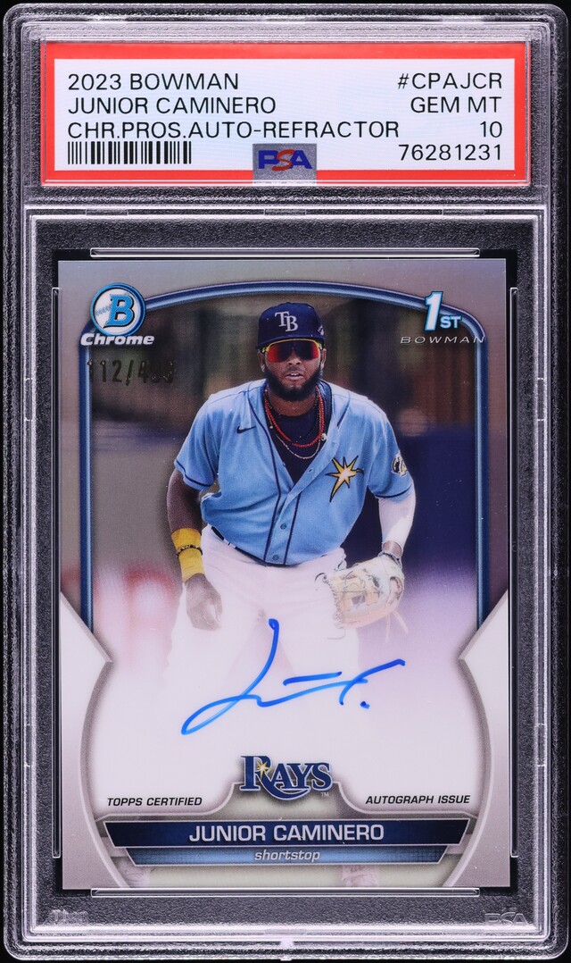 2023 Bowman Chrome Refractor Junior Caminero PROSPECT AUTO /499 #CPA-JCR PSA 10