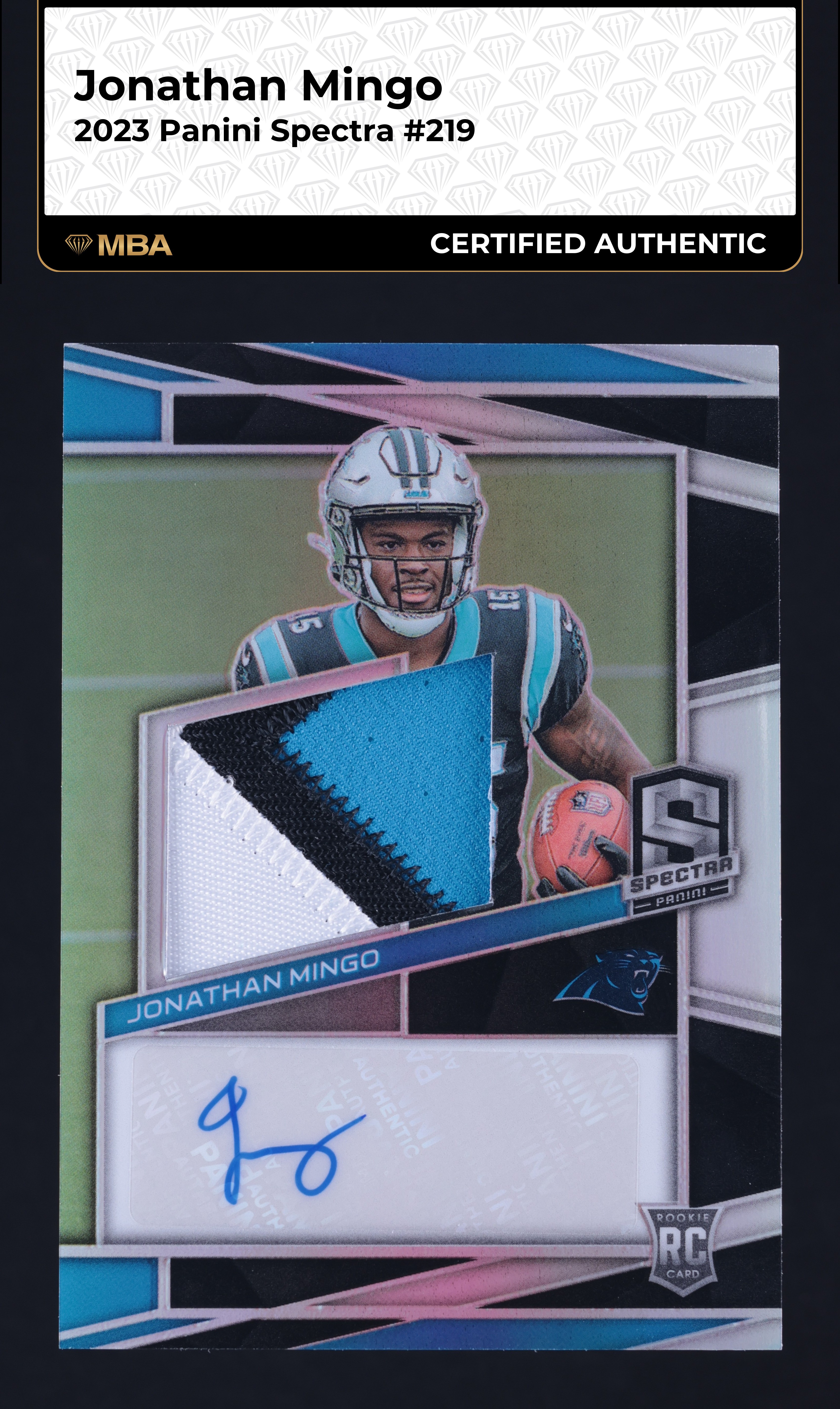 2023 Panini Spectra Jonathan Mingo ROOKIE PATCH AUTO /99 #219 MBA AUTH